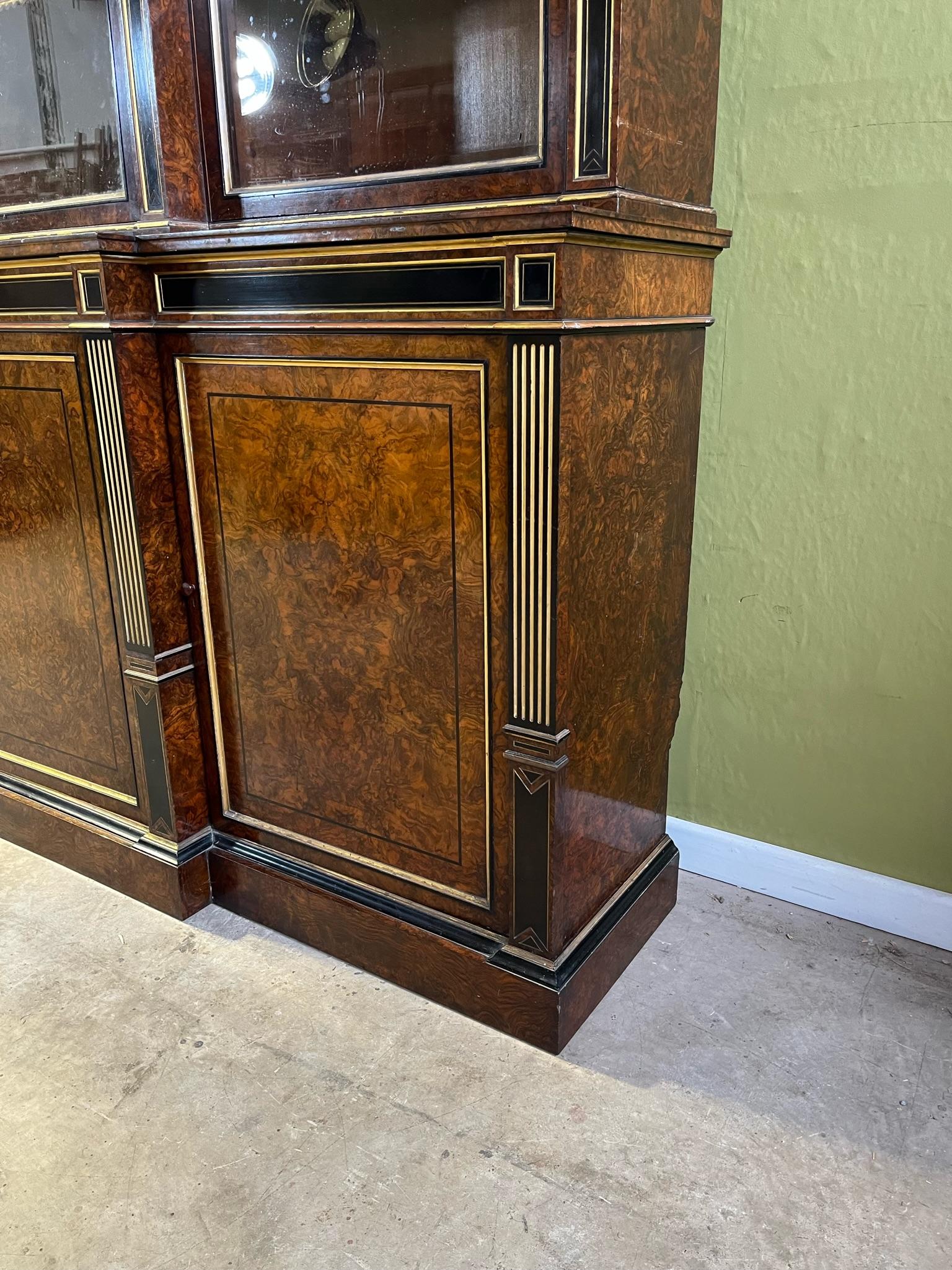 A 19th Century Burr Walnut Display Cabinet/Bookcase For Sale 1