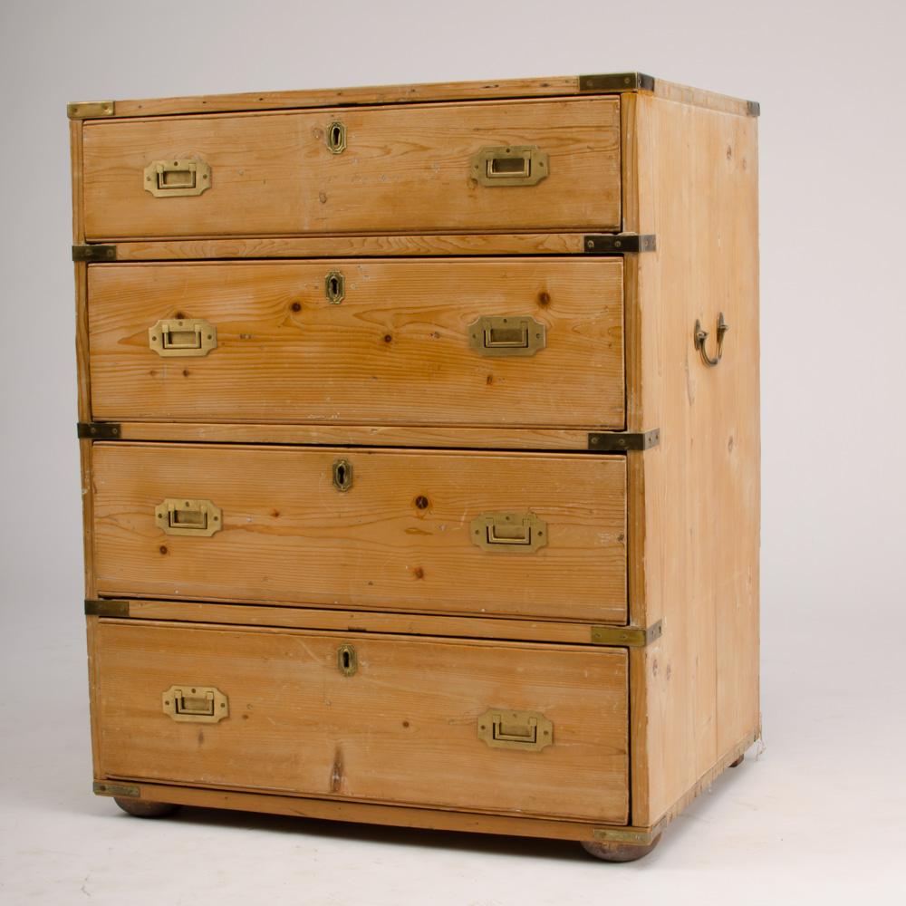 European 19th Century Campaign Style Chest of Drawers