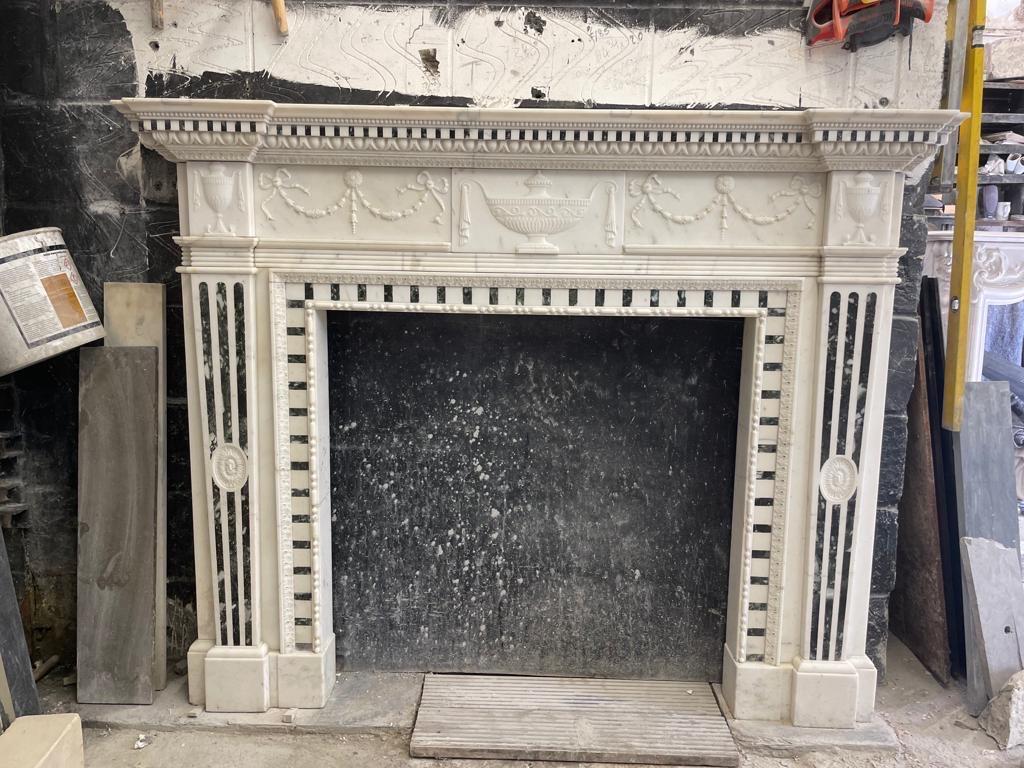 George III 19th Century Carrara and Verde Antico Marble Chimneypiece For Sale