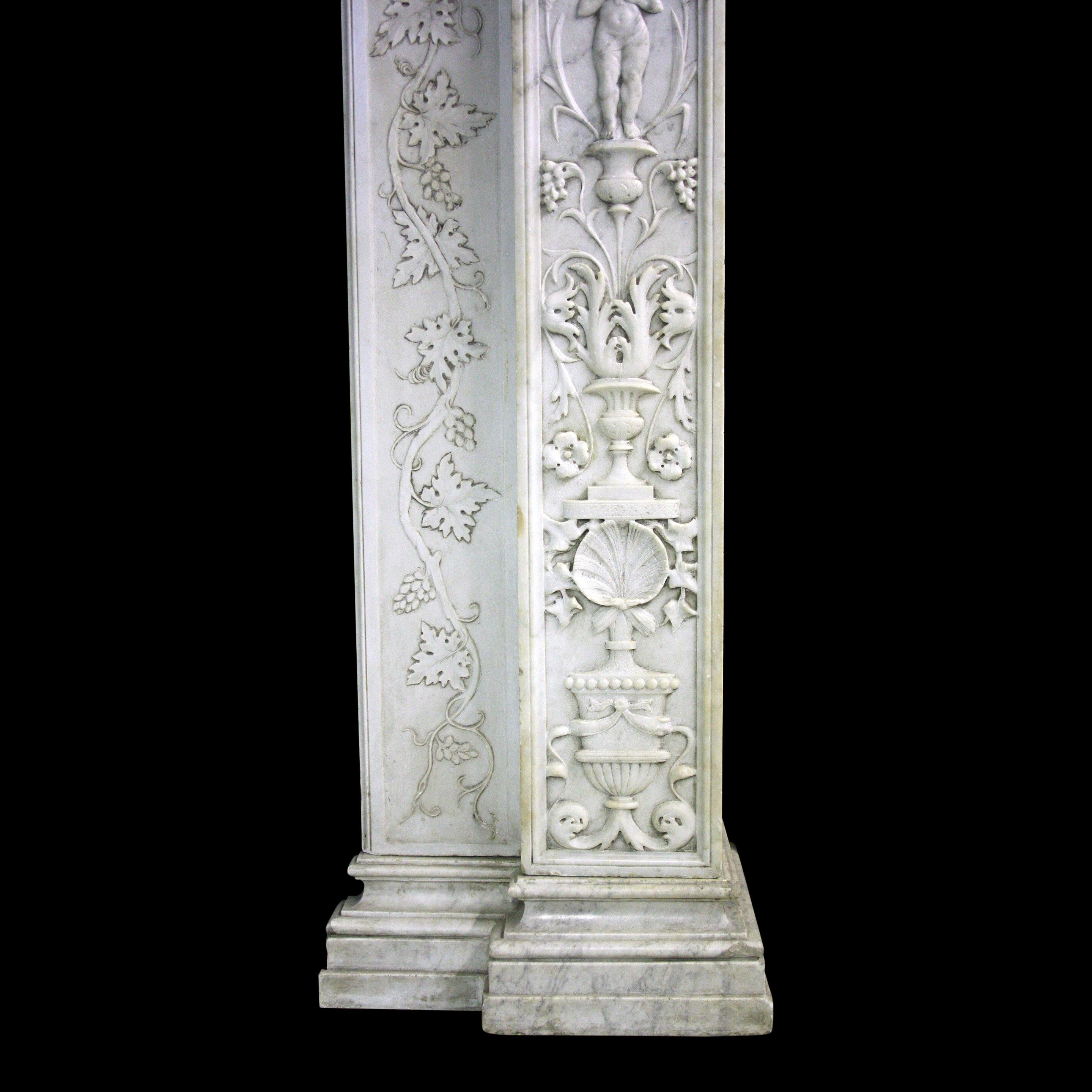 19th Century Carved Carrara Marble Chimneypiece in the Renaissance Style In Good Condition For Sale In Bagshot, GB