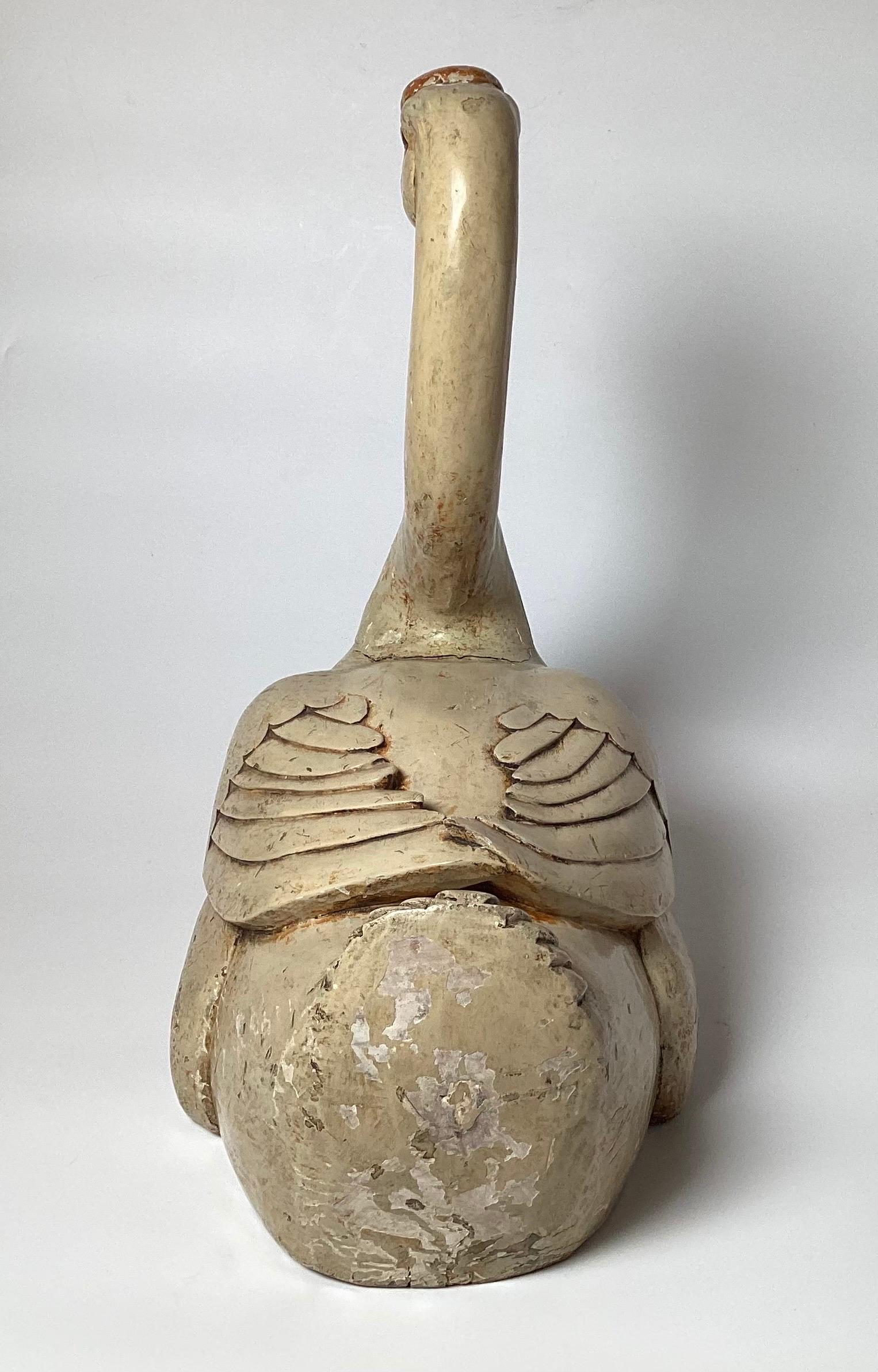 Hand-Carved 19th Century Carved Hardwood Painted Chinese Basal Knob Goose For Sale