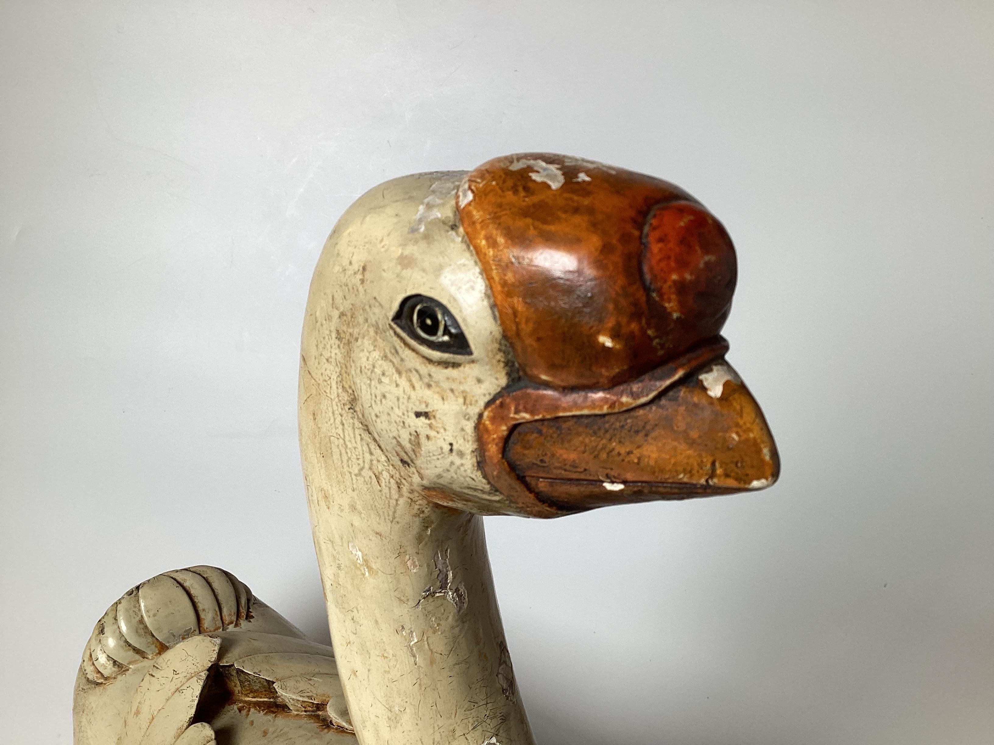 19th Century Carved Hardwood Painted Chinese Basal Knob Goose For Sale 2