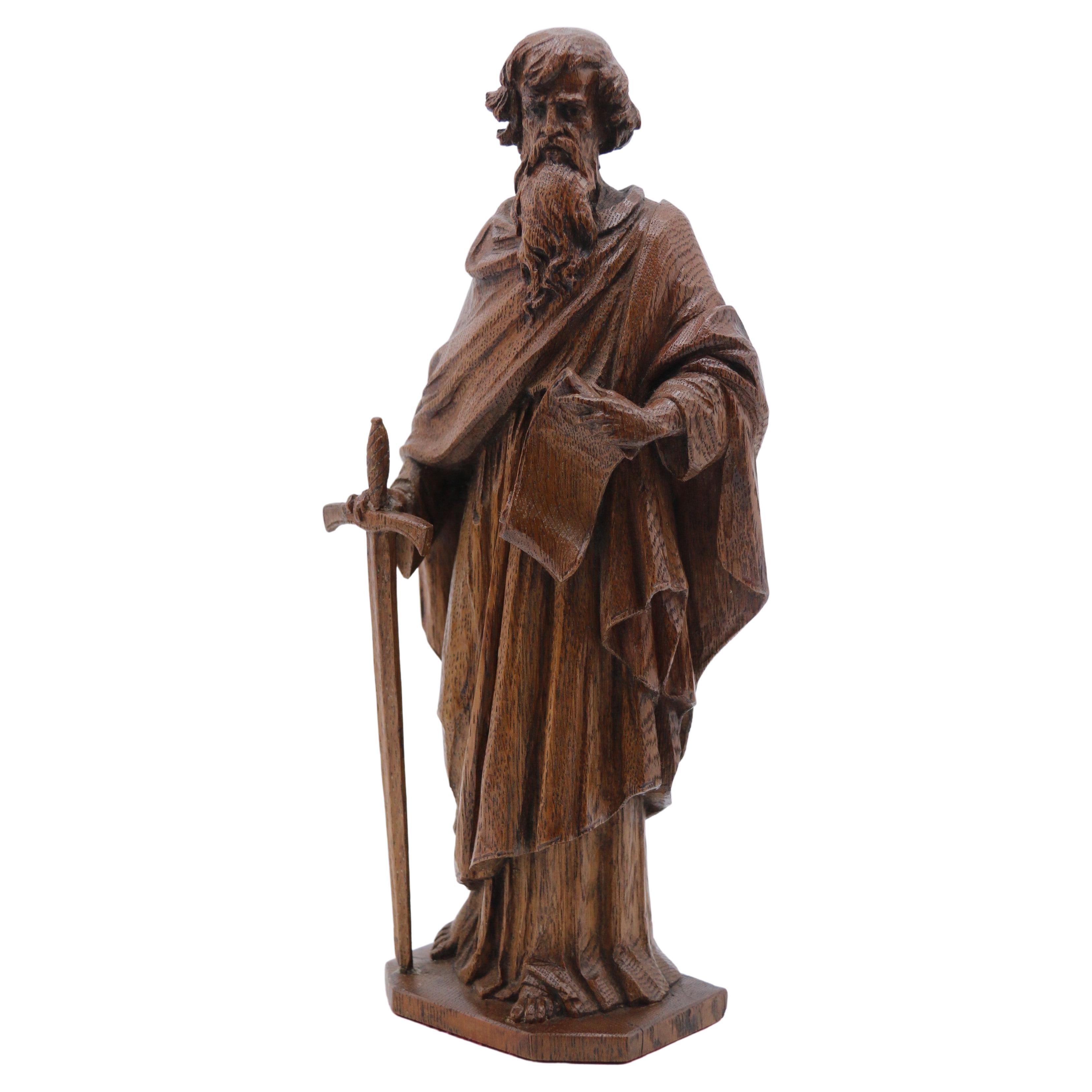 Étude en chêne sculpté du XIXe siècle représentant Saint Paul l'Apostle, Angleterre, vers 1860