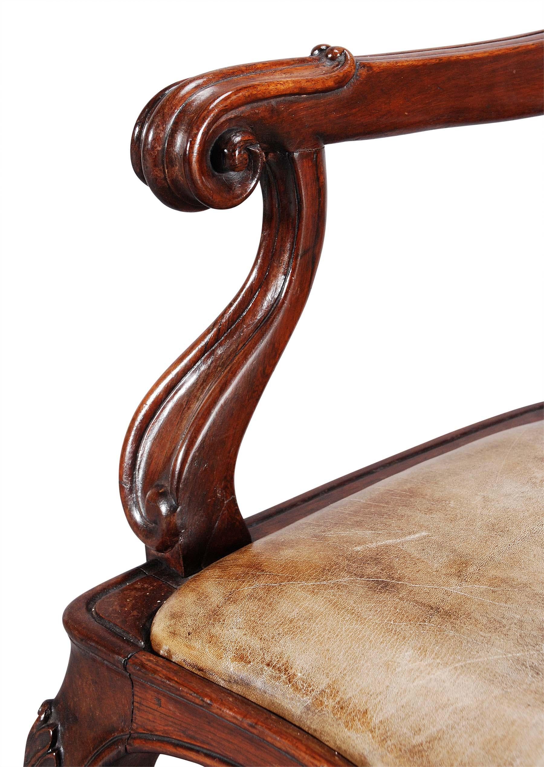 A 19th Century Carved Rosewood and Leather Armchair For Sale 1