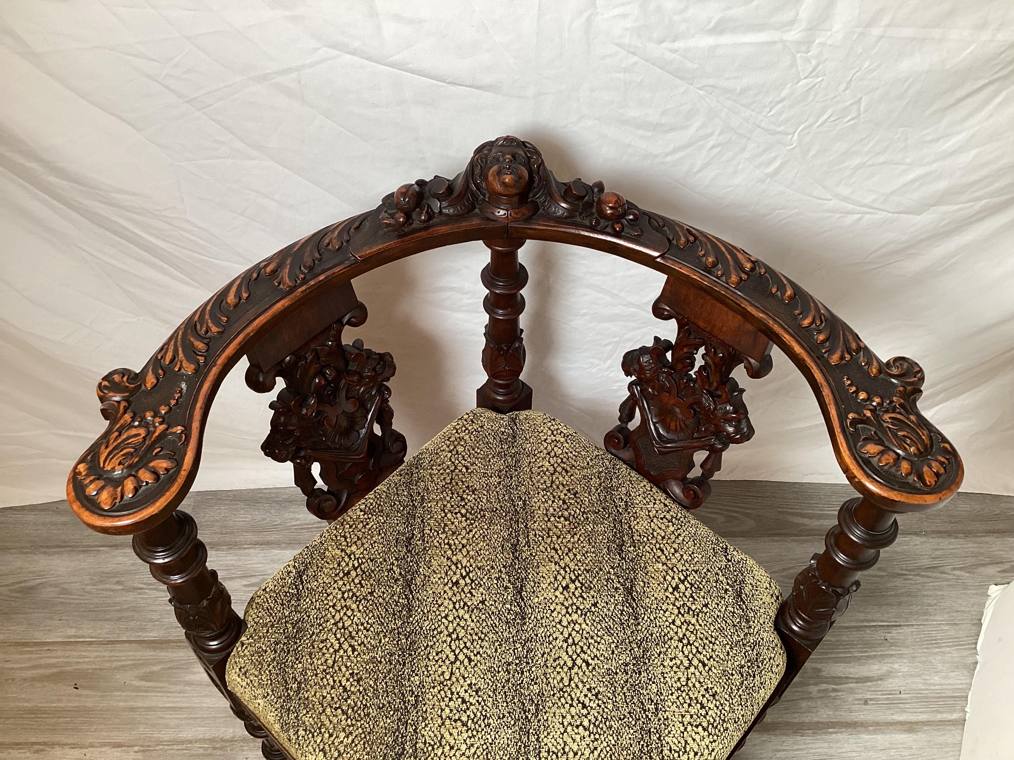 Late 19th Century A 19th Century Carved Walnut Corner Chair For Sale