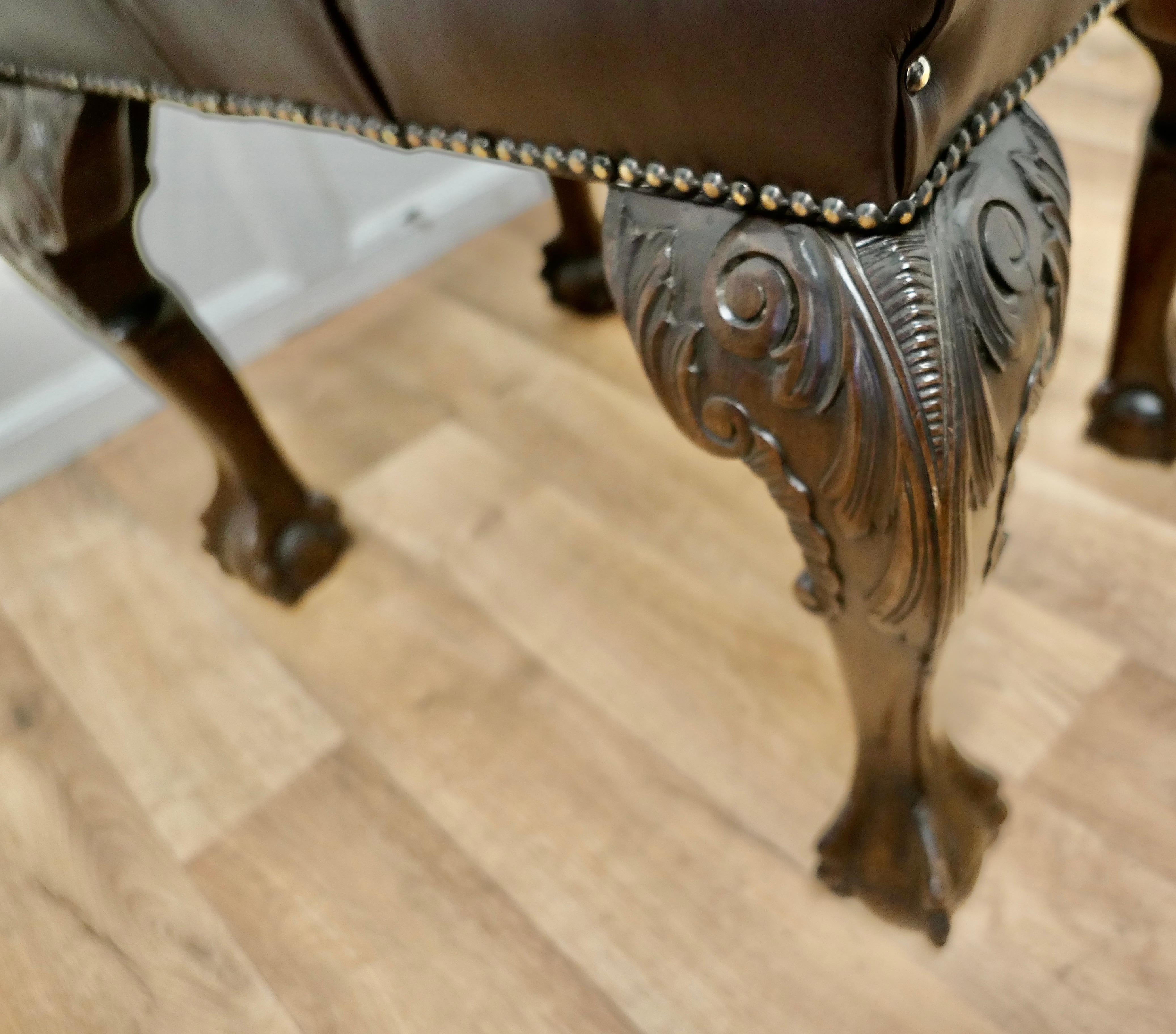 19th Century Carved Walnut Leather Chesterfield Library Stool For Sale 2