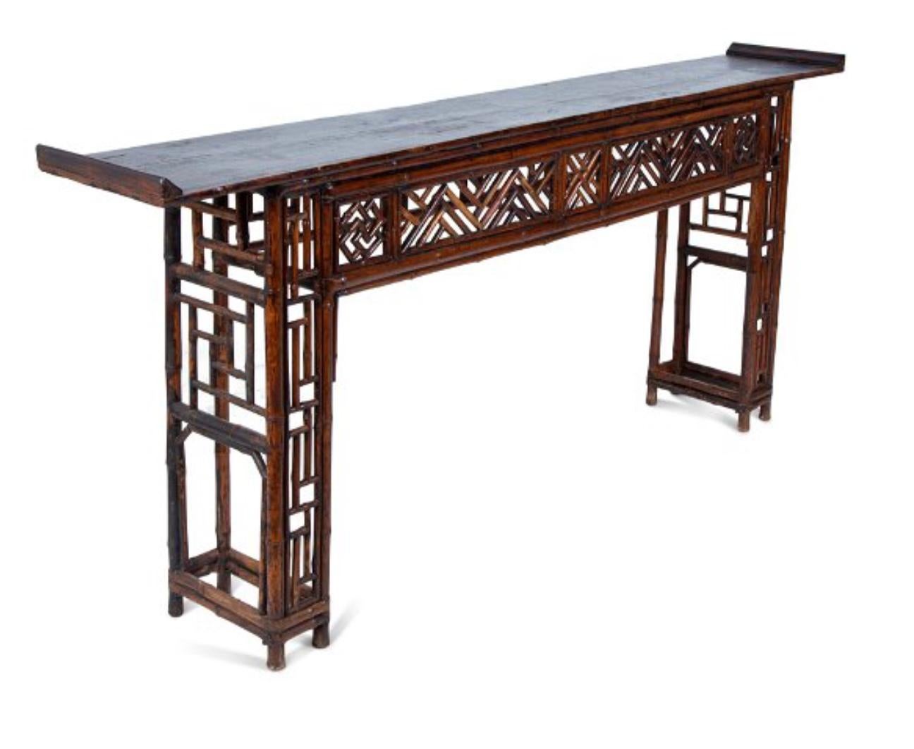 19th Century Chinese Bamboo-Carved Console Table In Good Condition In Bradenton, FL
