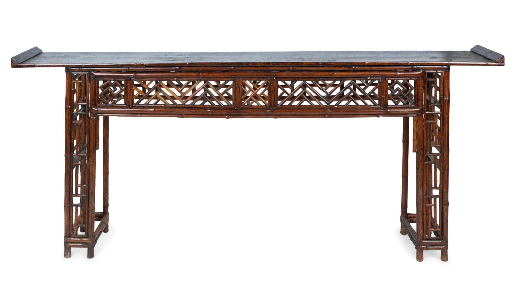 19th Century Chinese Bamboo-Carved Console Table 1
