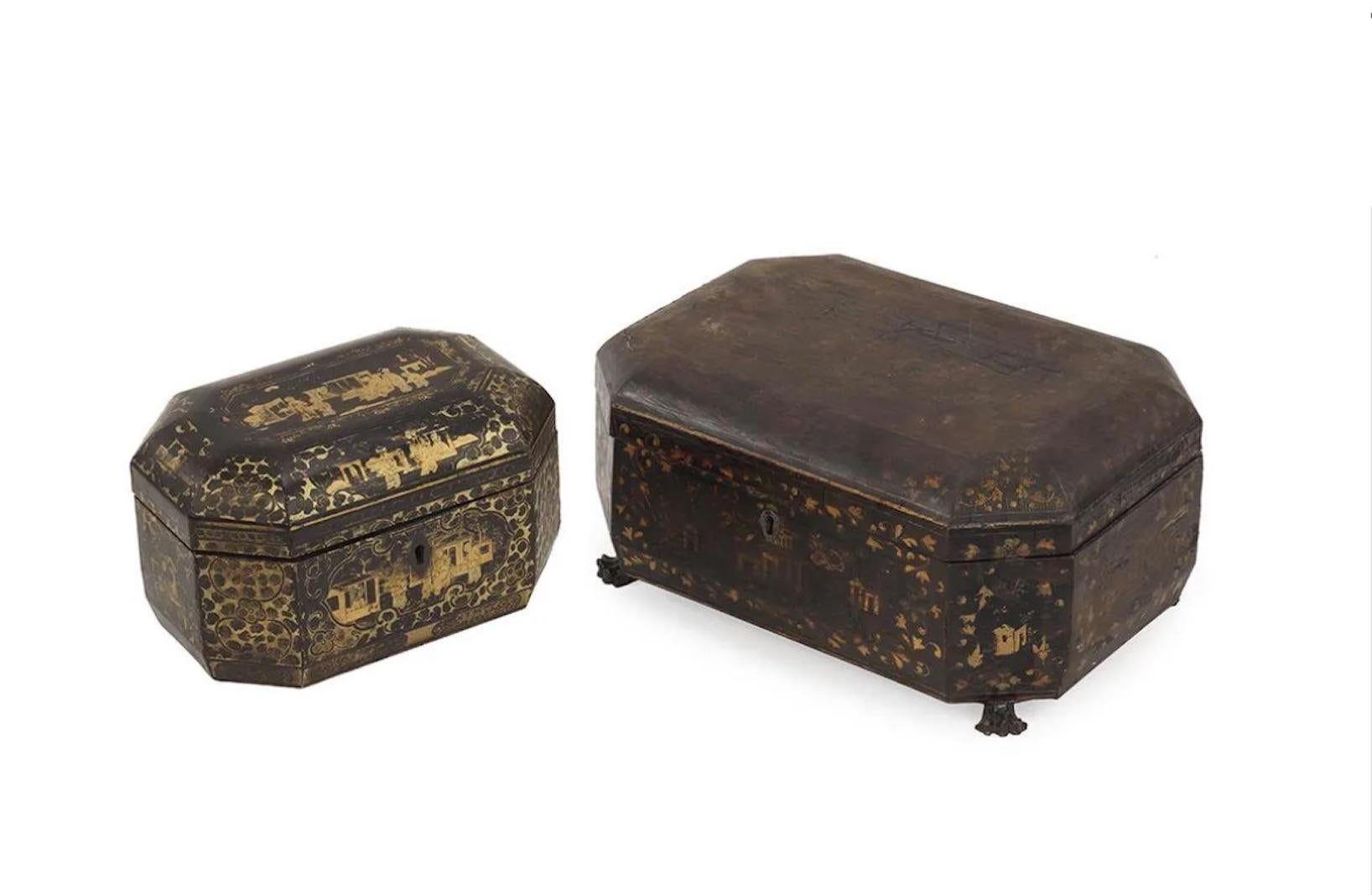 Wood 19th Century Chinese Box, Black Lacquered Rectangular Double Handled Box For Sale