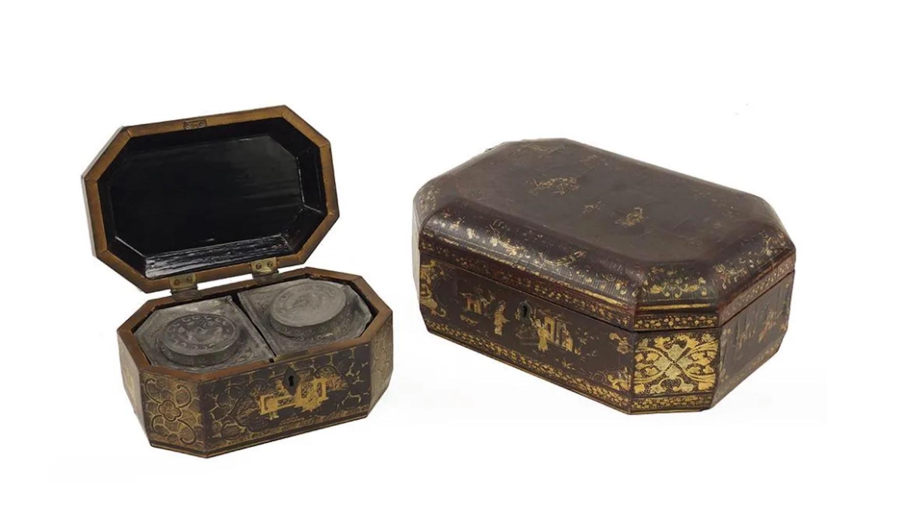 19th Century Chinese Box, Black Lacquered Rectangular Double Handled Box For Sale 2