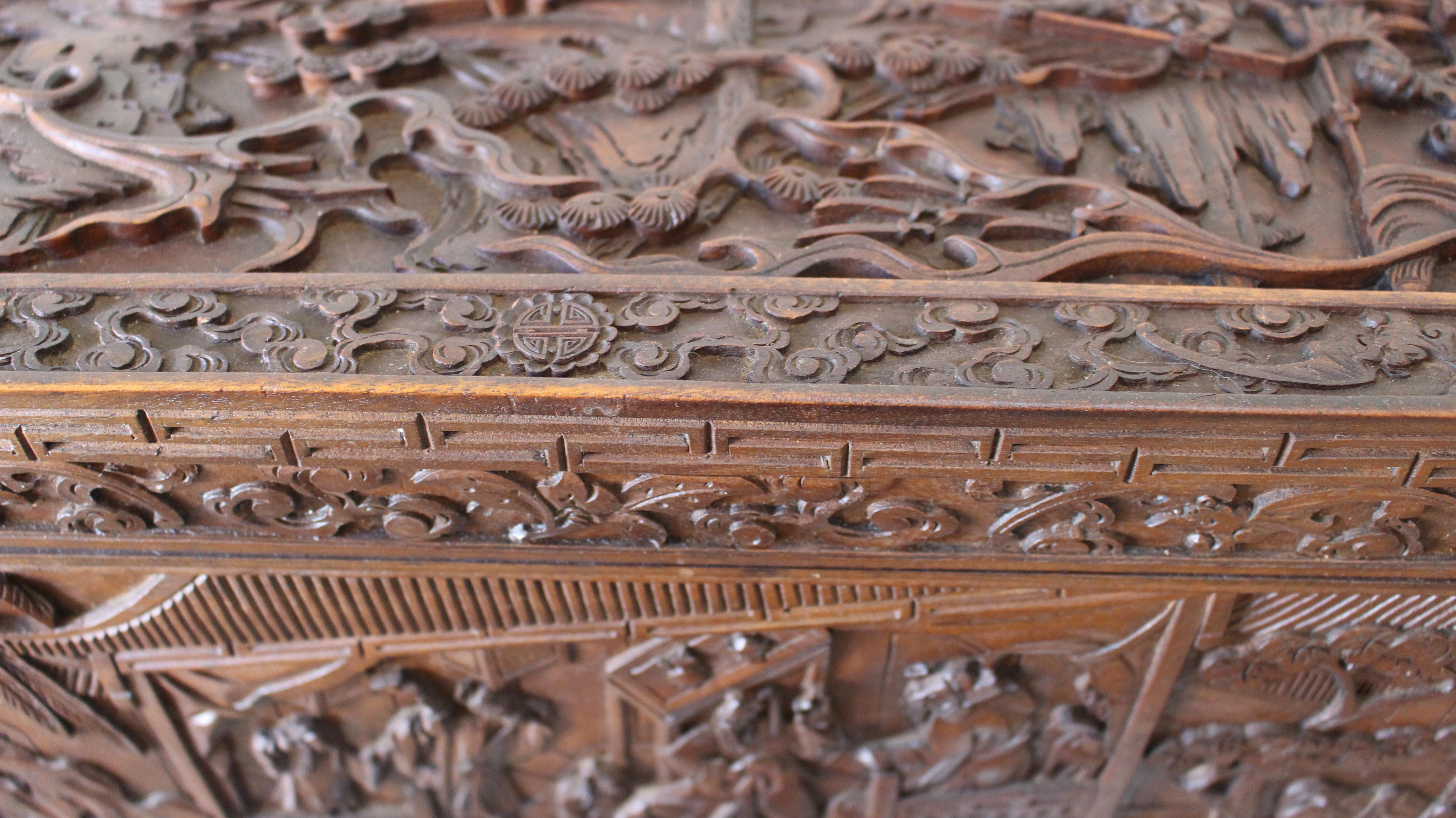 19th Century Chinese Carved Camphor Wood Document Box In Good Condition In Dallas, TX