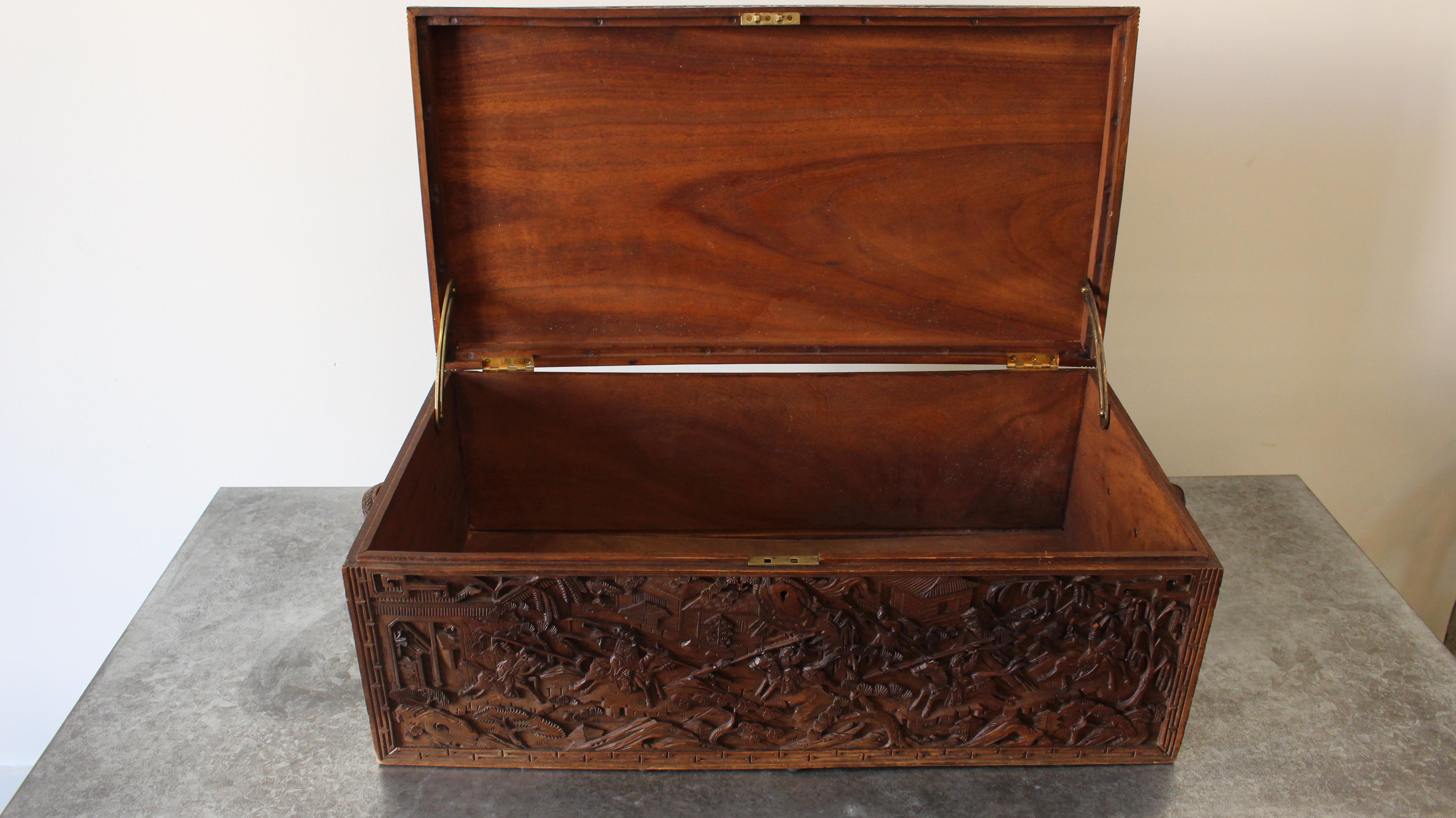 19th Century Chinese Carved Camphor Wood Document Box 1
