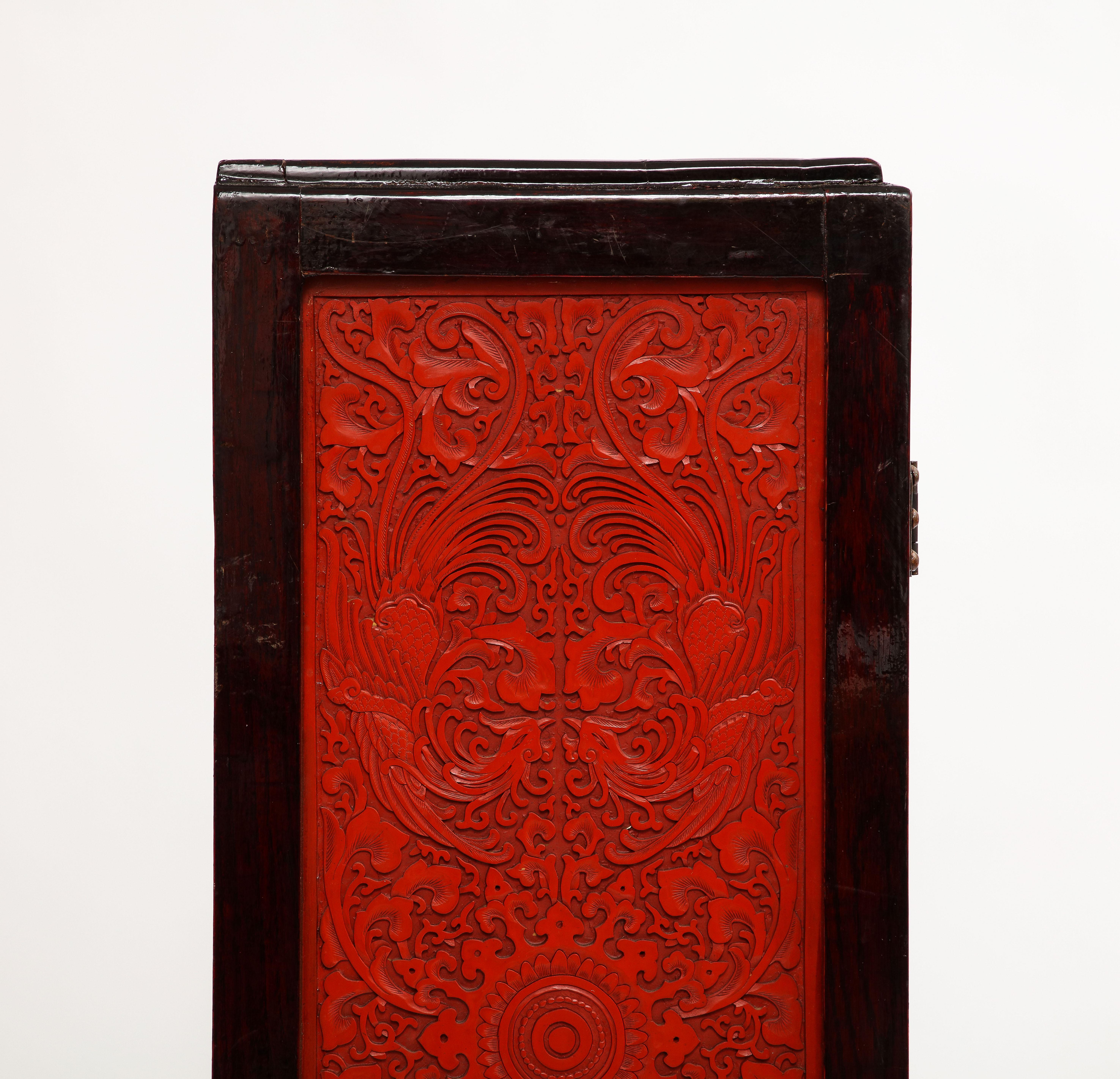 A 19th Century Chinese Cinnabar Panel Inlaid Hardwood Cabinet For Sale 6