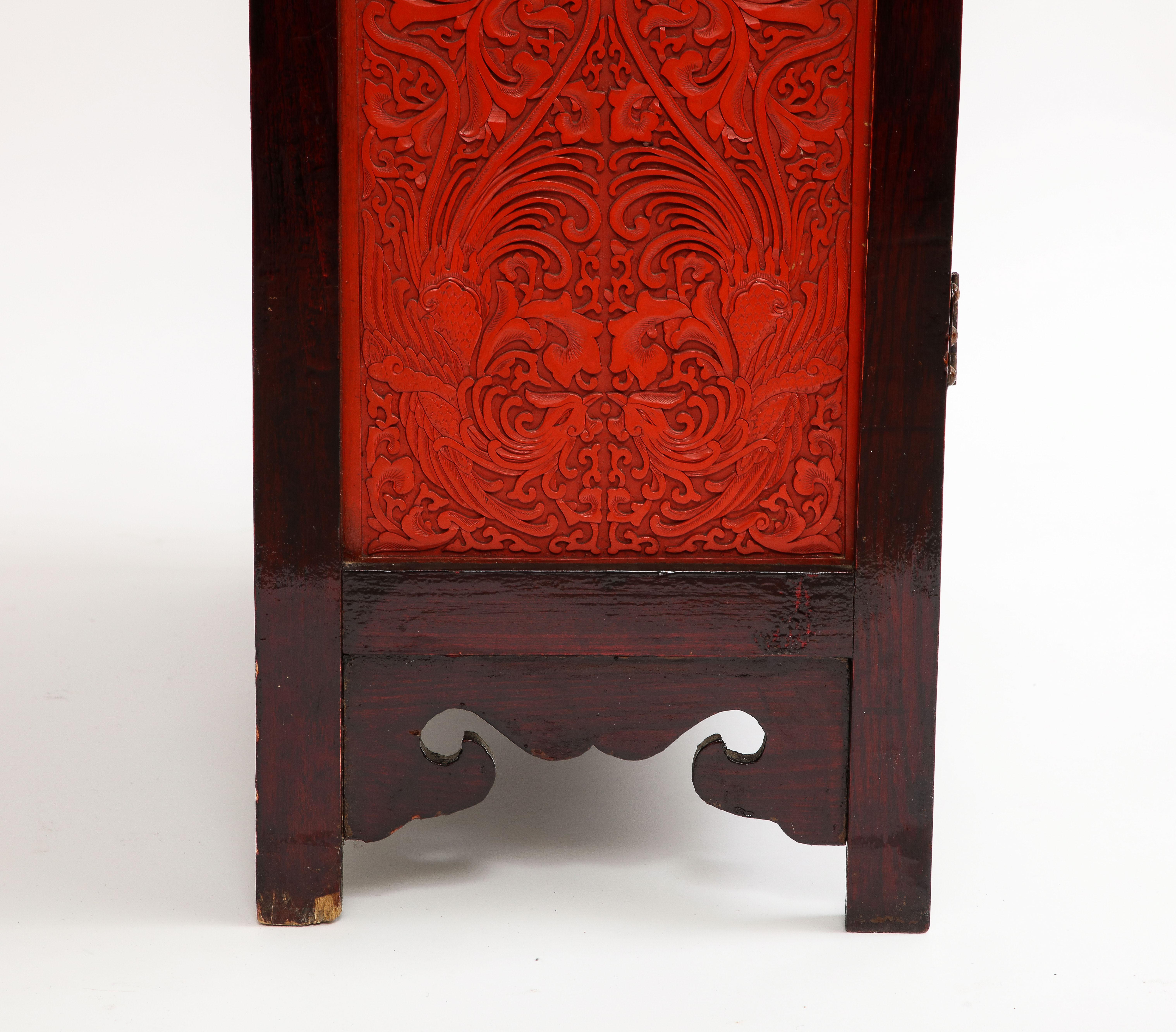 A 19th Century Chinese Cinnabar Panel Inlaid Hardwood Cabinet For Sale 7