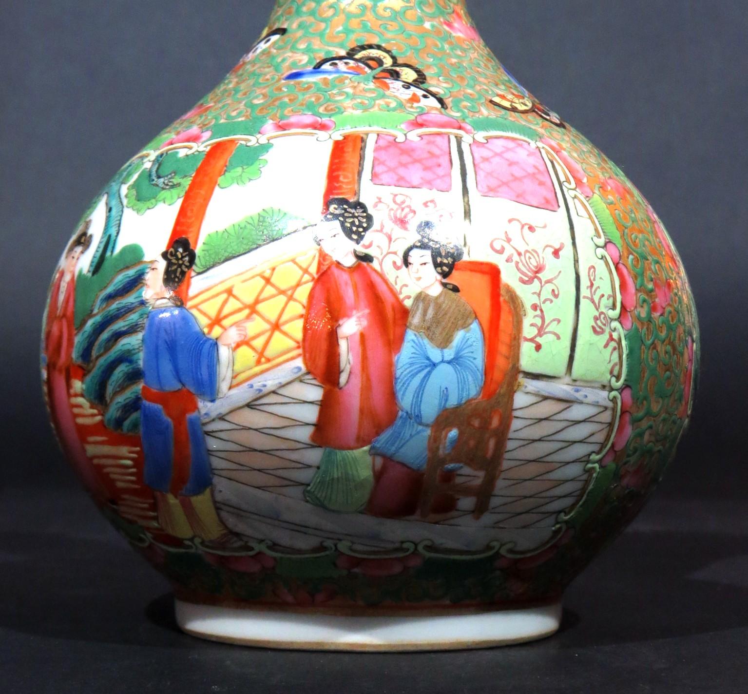 Chinese Export A 19th Century Chinese Enamelled Canton Porcelain Bottle Vase, Late Qing Period For Sale