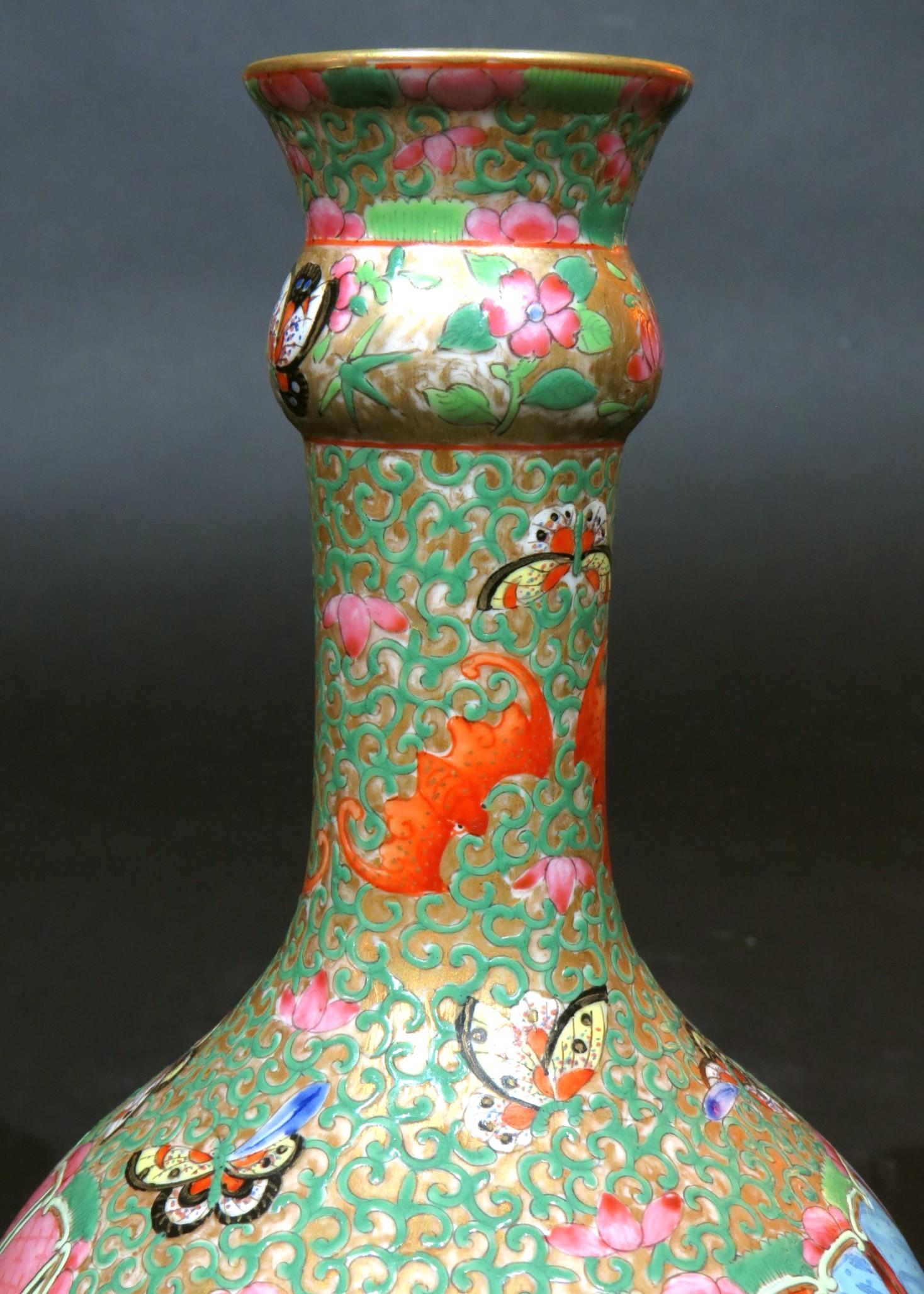 Enameled A 19th Century Chinese Enamelled Canton Porcelain Bottle Vase, Late Qing Period For Sale