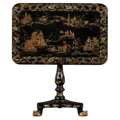A 19th Century Chinese Export Black Lacquer Tilt Top Occasional Table