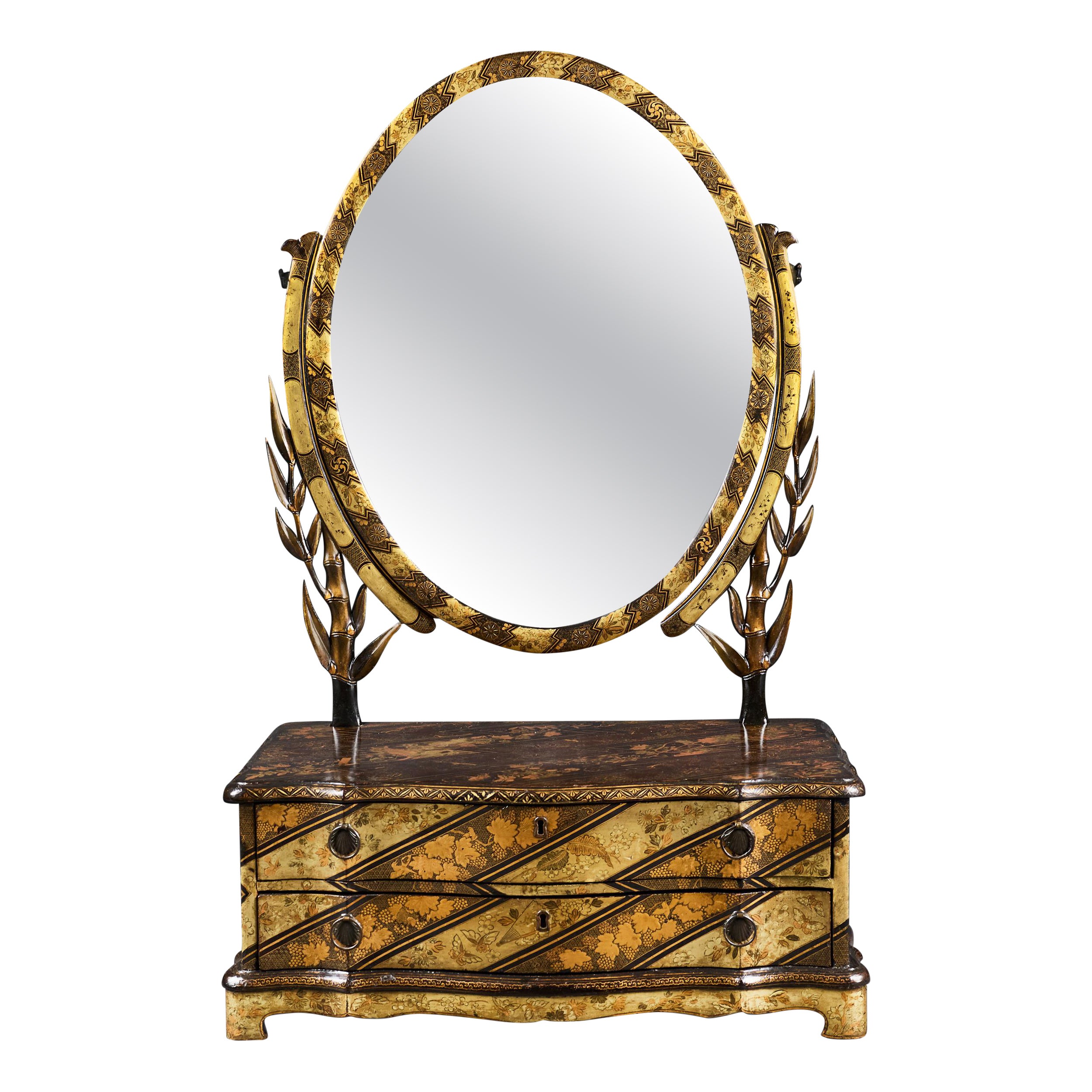 A 19th Century Chinese Export Chinoiserie Black Lacquer Dressing Mirror