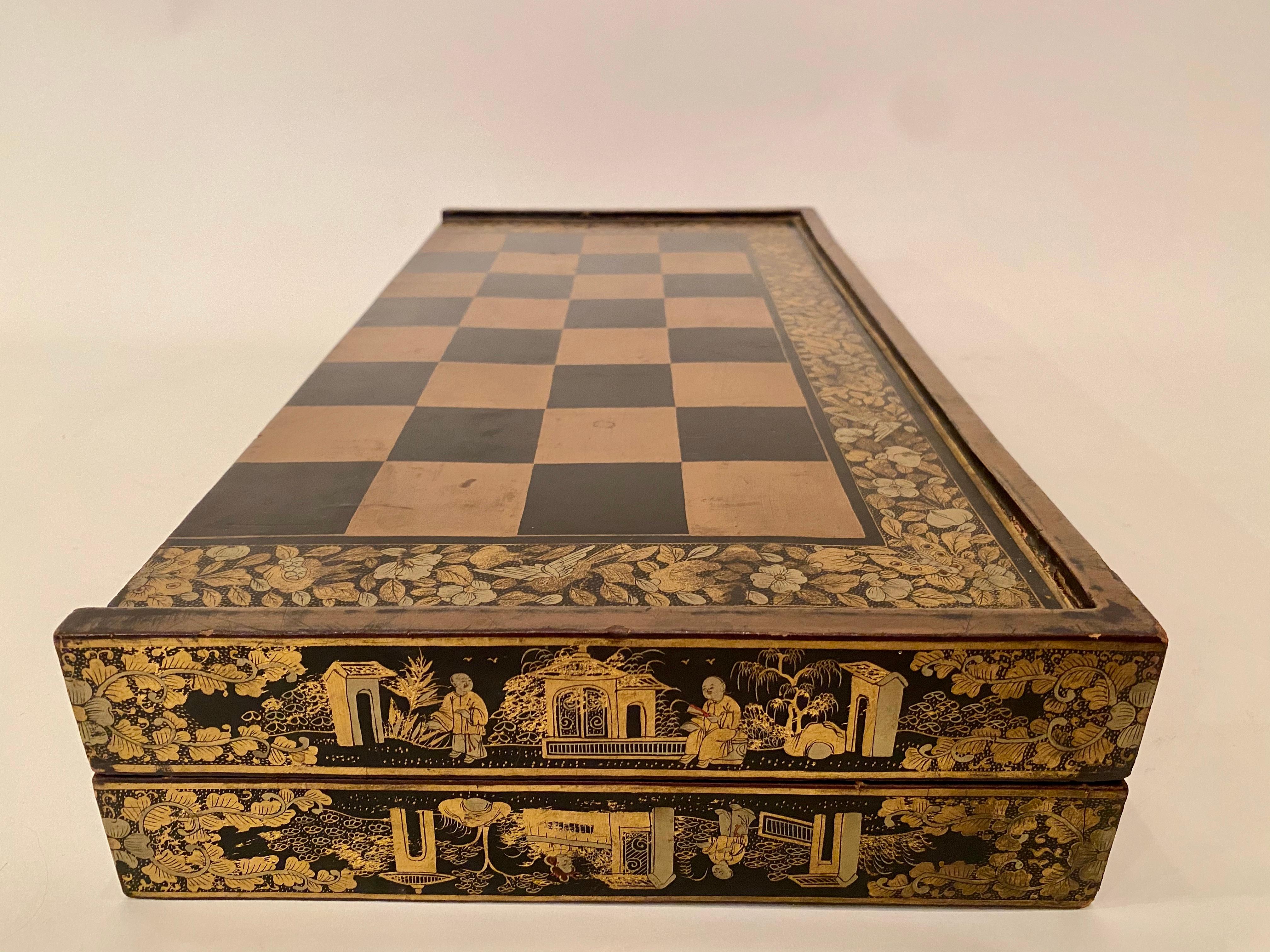 19th Century Chinese Export Lacquer Chess and Backgammon Board For Sale 1