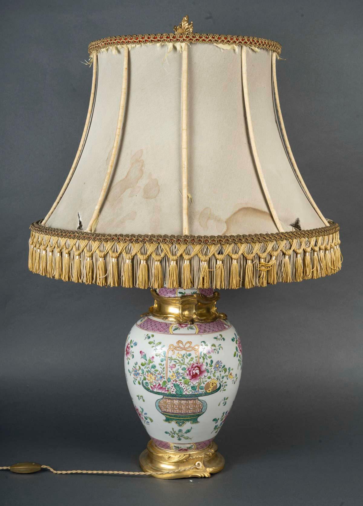 Chinesische Ingwerglas-Lampe aus Samson-Porzellan im Famille-Rose-Stil des 19. Jahrhunderts (Louis XV.) im Angebot
