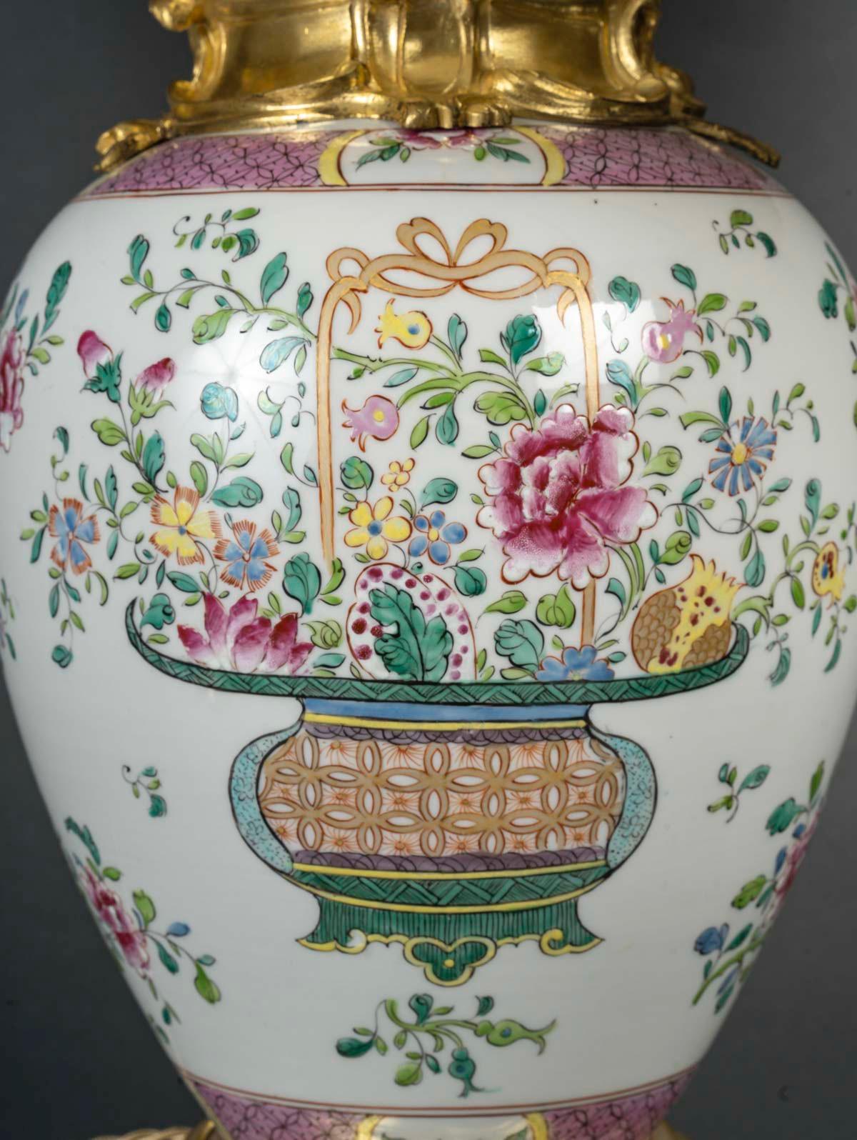 Chinesische Ingwerglas-Lampe aus Samson-Porzellan im Famille-Rose-Stil des 19. Jahrhunderts (Handbemalt) im Angebot