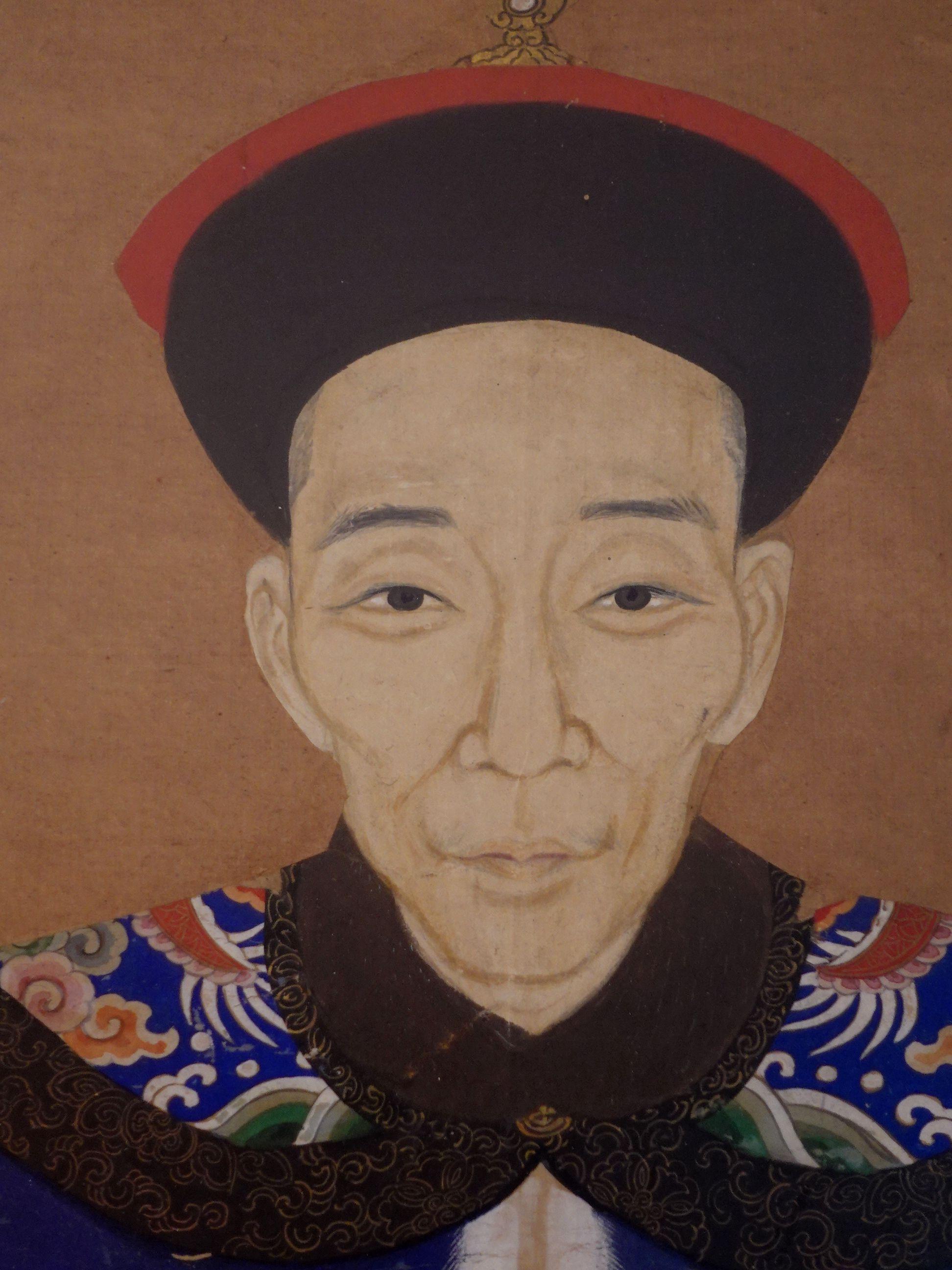 Verre Portrait d'un ancêtre chinois encadré du 19ème siècle, #Ric.p1 en vente