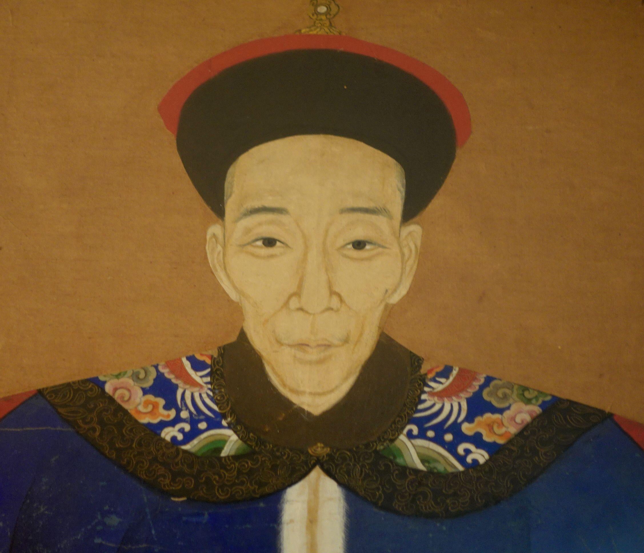 Portrait d'un ancêtre chinois encadré du 19ème siècle, #Ric.p1 en vente 1