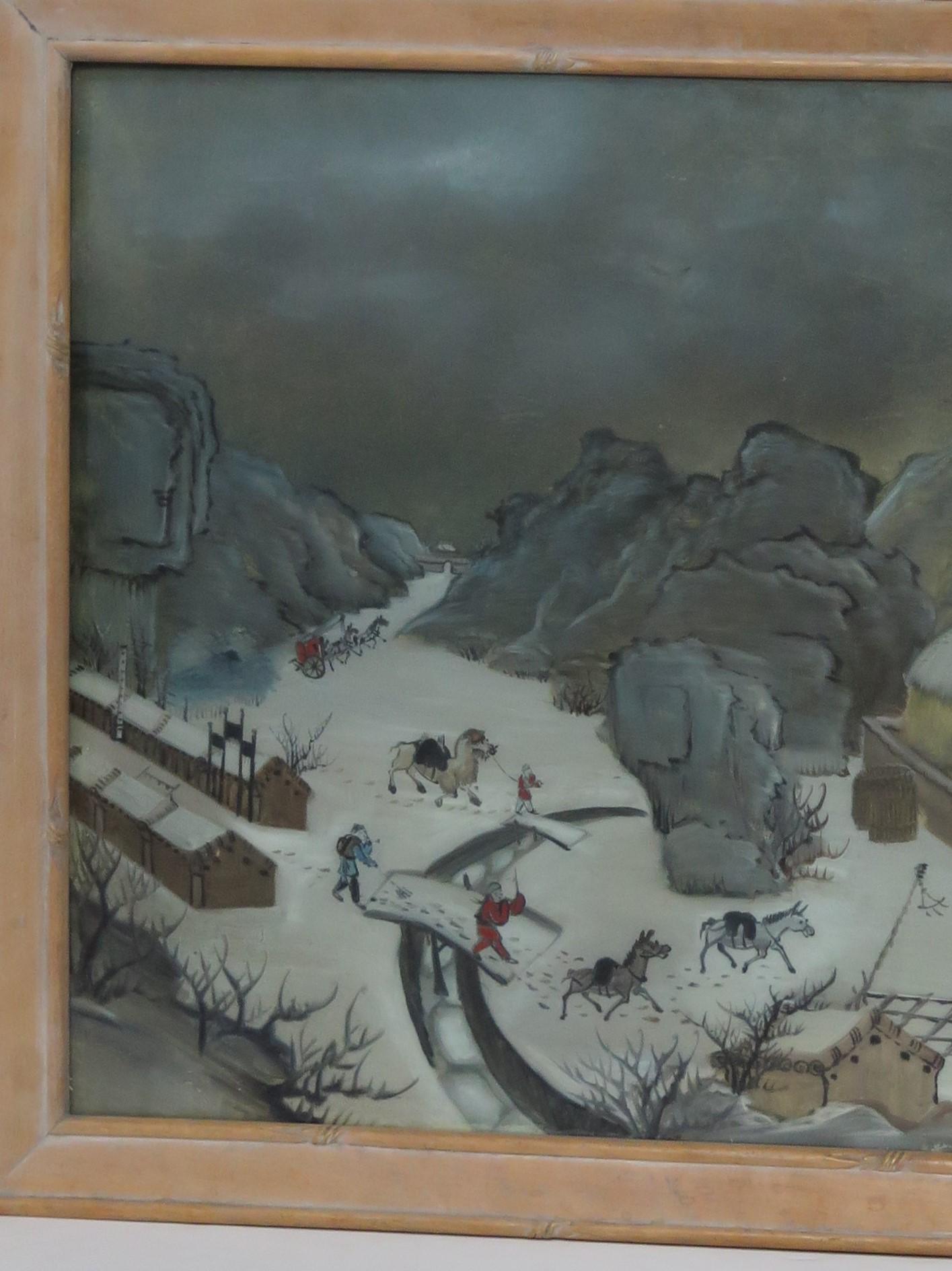 Peinture chinoise sur verre inversée du 19ème siècle en vente 3
