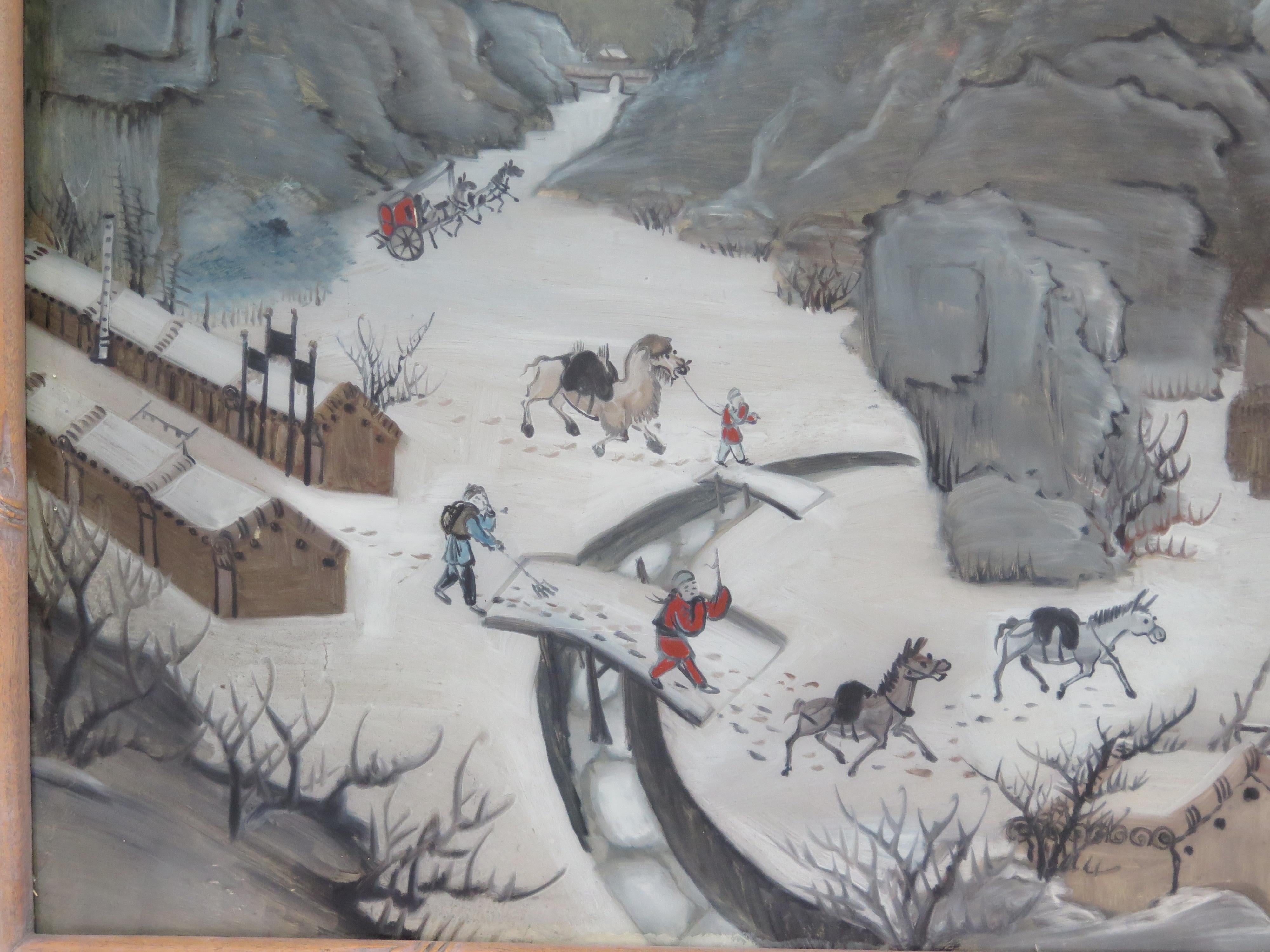 Verre Peinture chinoise sur verre inversée du 19ème siècle en vente