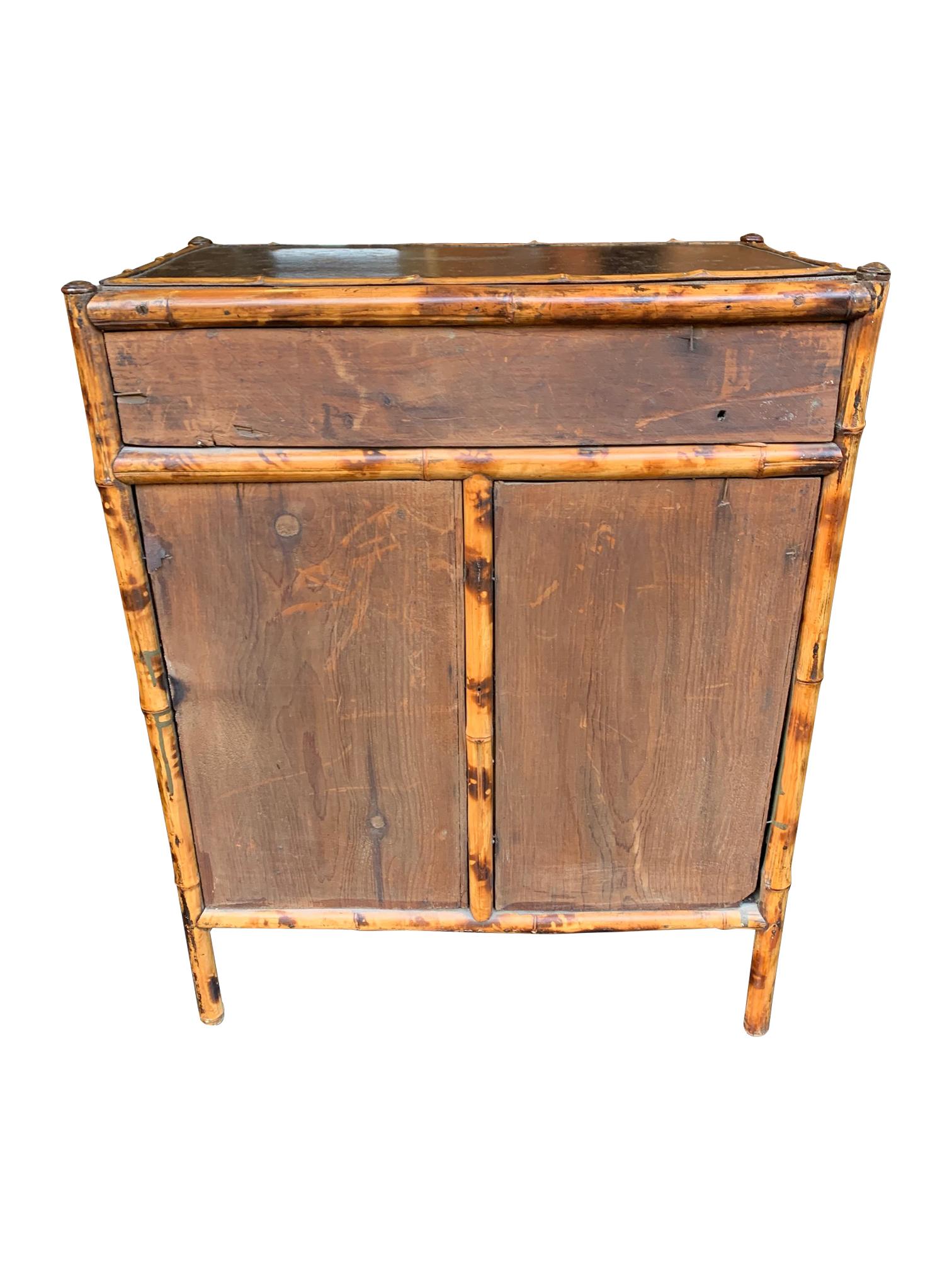 19th Century Chinoiserie Painted Bamboo Cabinet with Two Drawers and Two Doors 14
