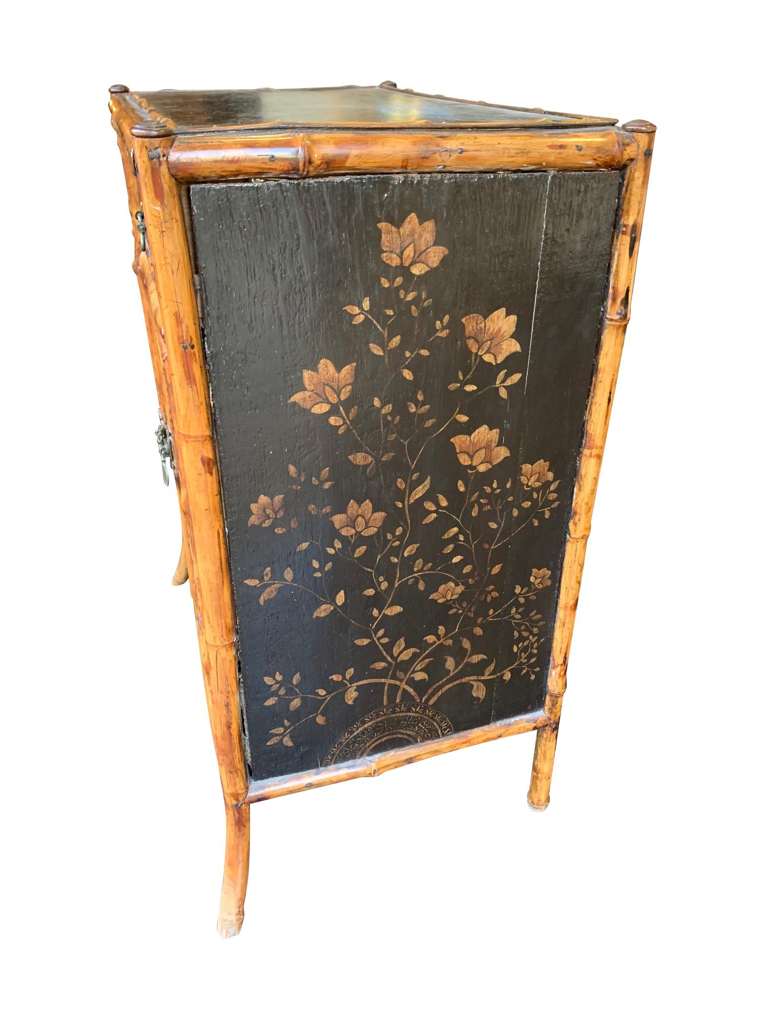 19th Century Chinoiserie Painted Bamboo Cabinet with Two Drawers and Two Doors 1