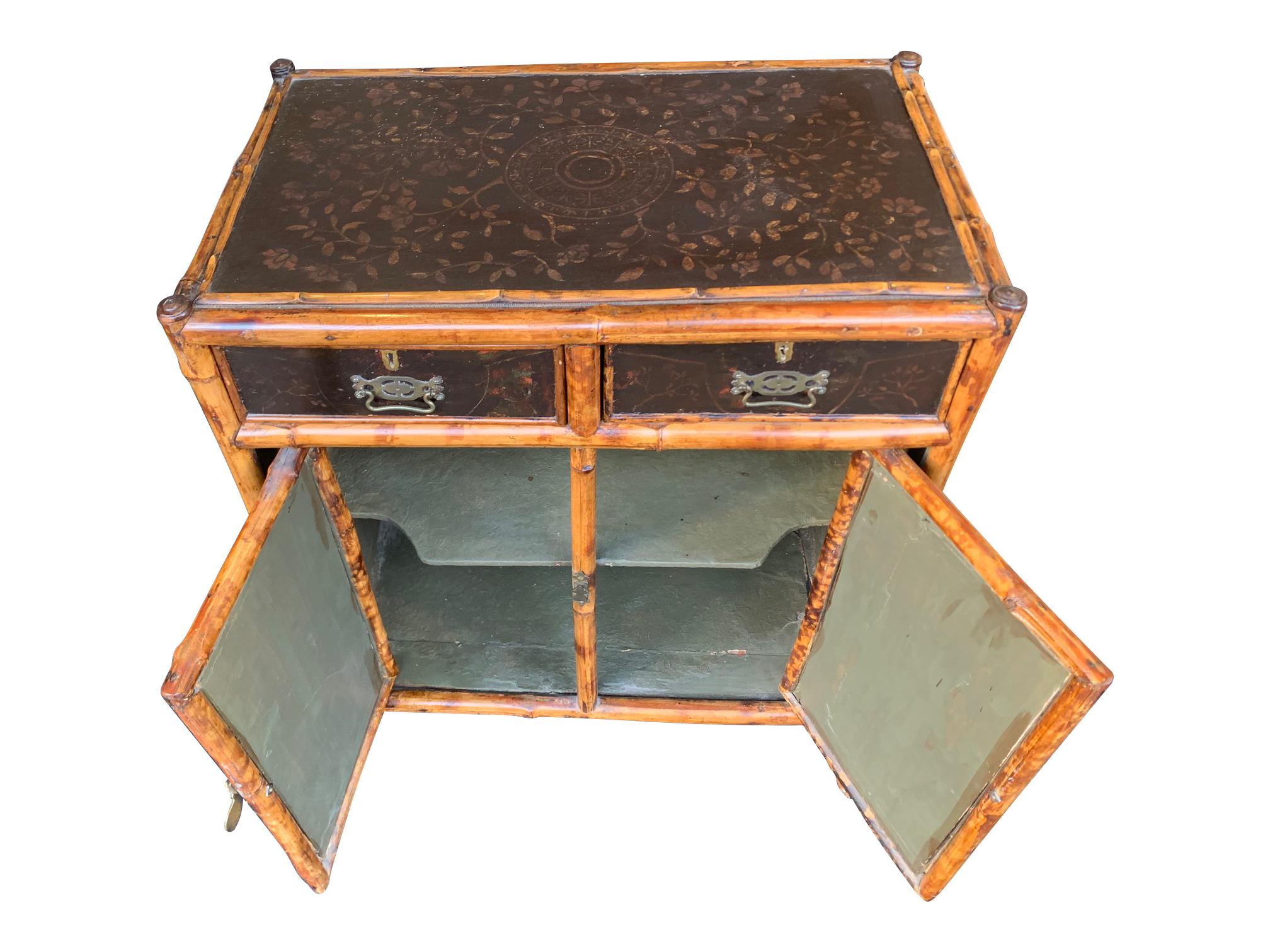 19th Century Chinoiserie Painted Bamboo Cabinet with Two Drawers and Two Doors 4