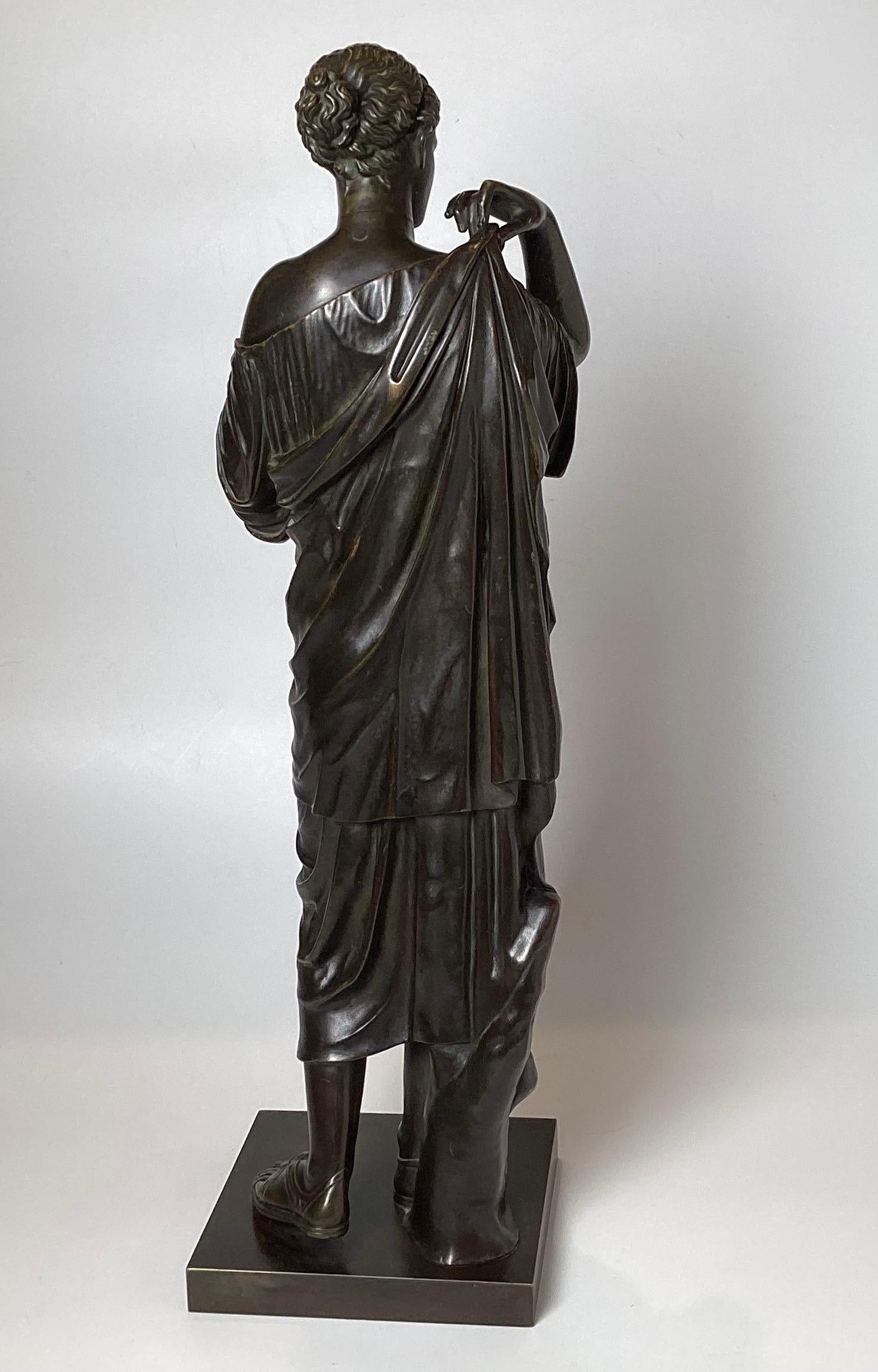 Neoclassical Revival 19th Century Classical Bronze Draped Female Sculpture, Signed Delafortaine For Sale
