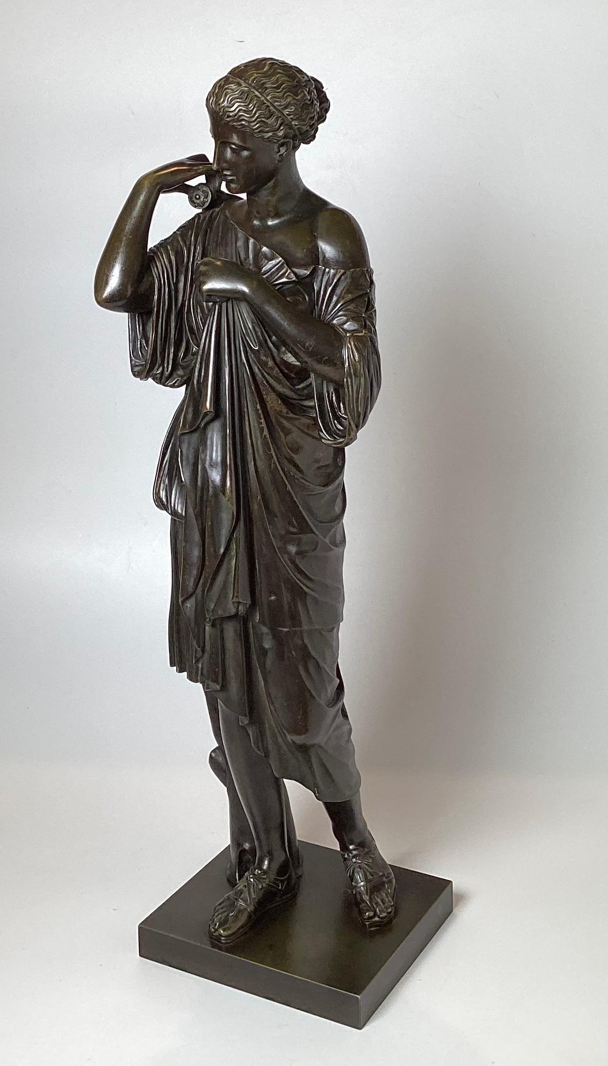 19th Century Classical Bronze Draped Female Sculpture, Signed Delafortaine In Good Condition For Sale In Lambertville, NJ