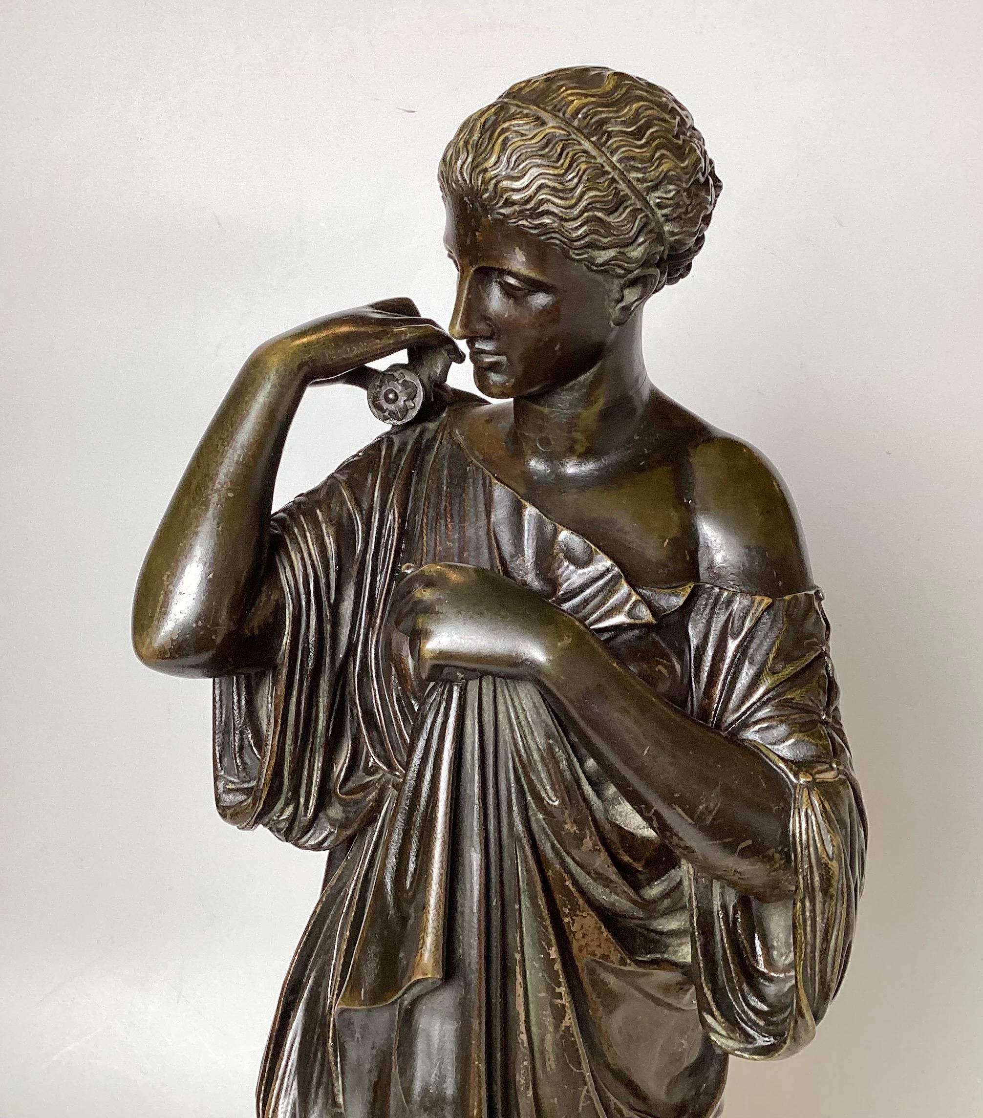 19th Century Classical Bronze Draped Female Sculpture, Signed Delafortaine For Sale 1