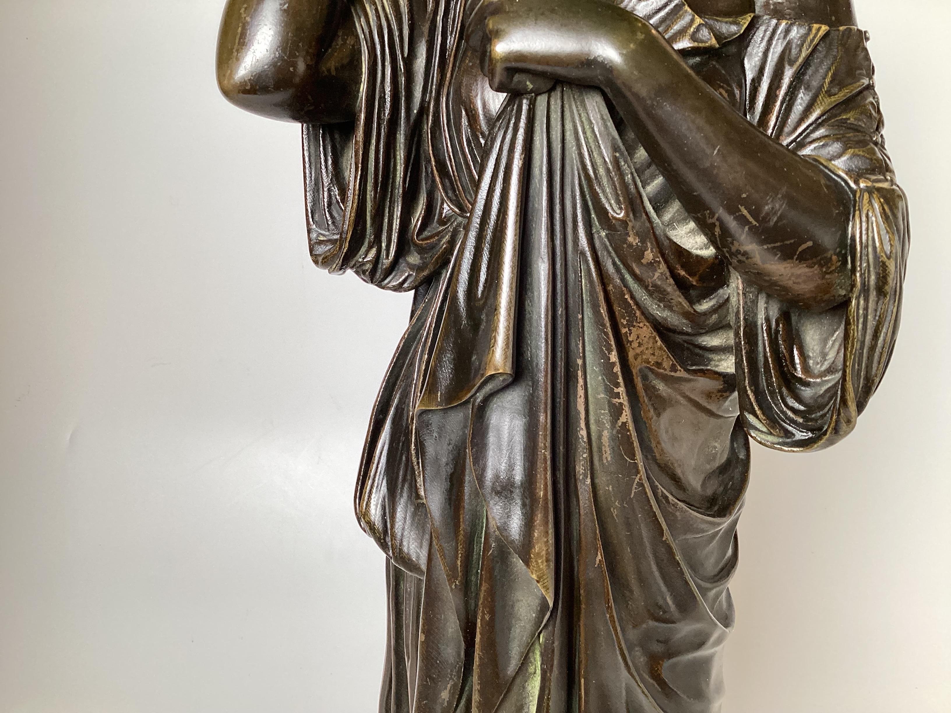 19th Century Classical Bronze Draped Female Sculpture, Signed Delafortaine For Sale 2