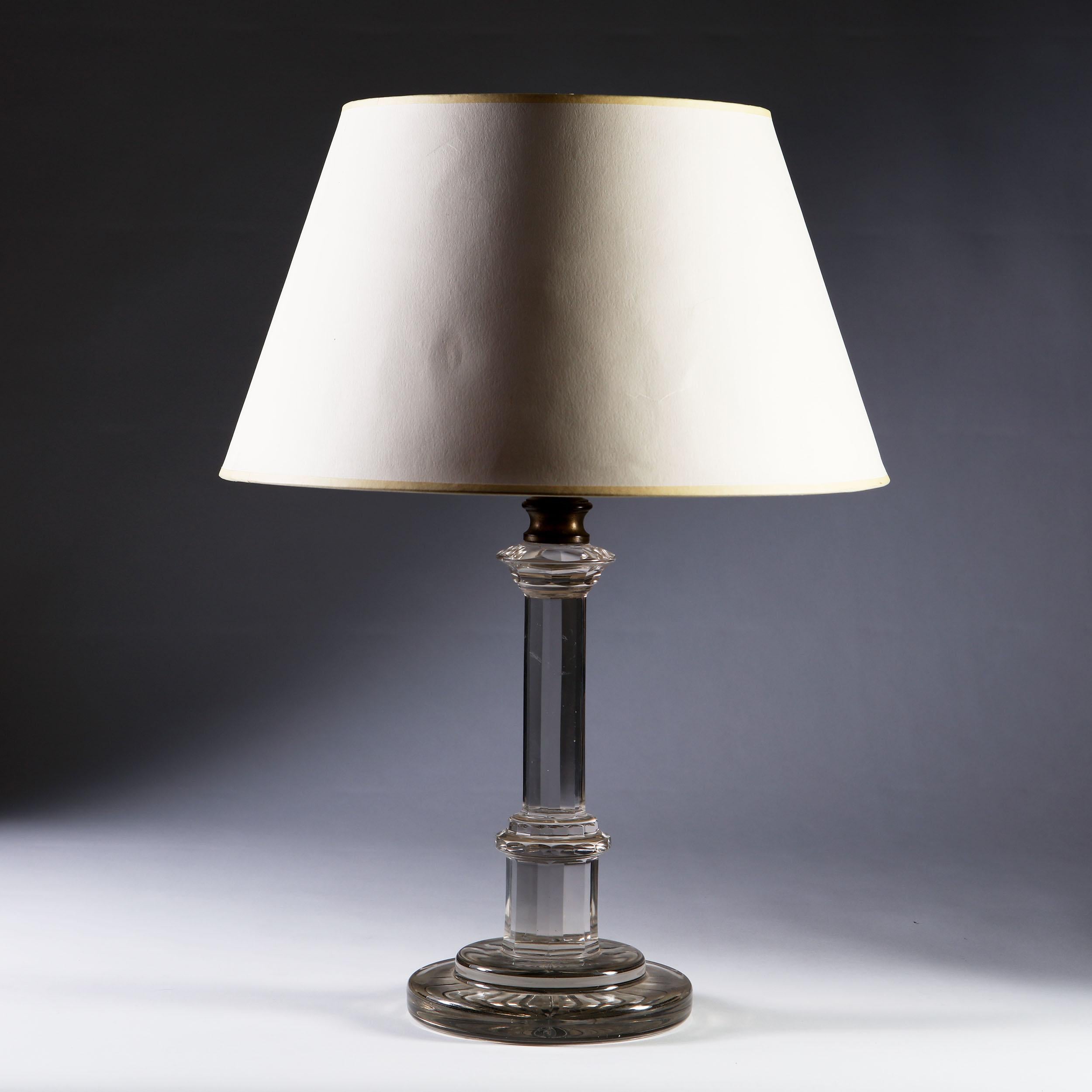 19th Century Clear Cut Glass Column Table Lamp 2
