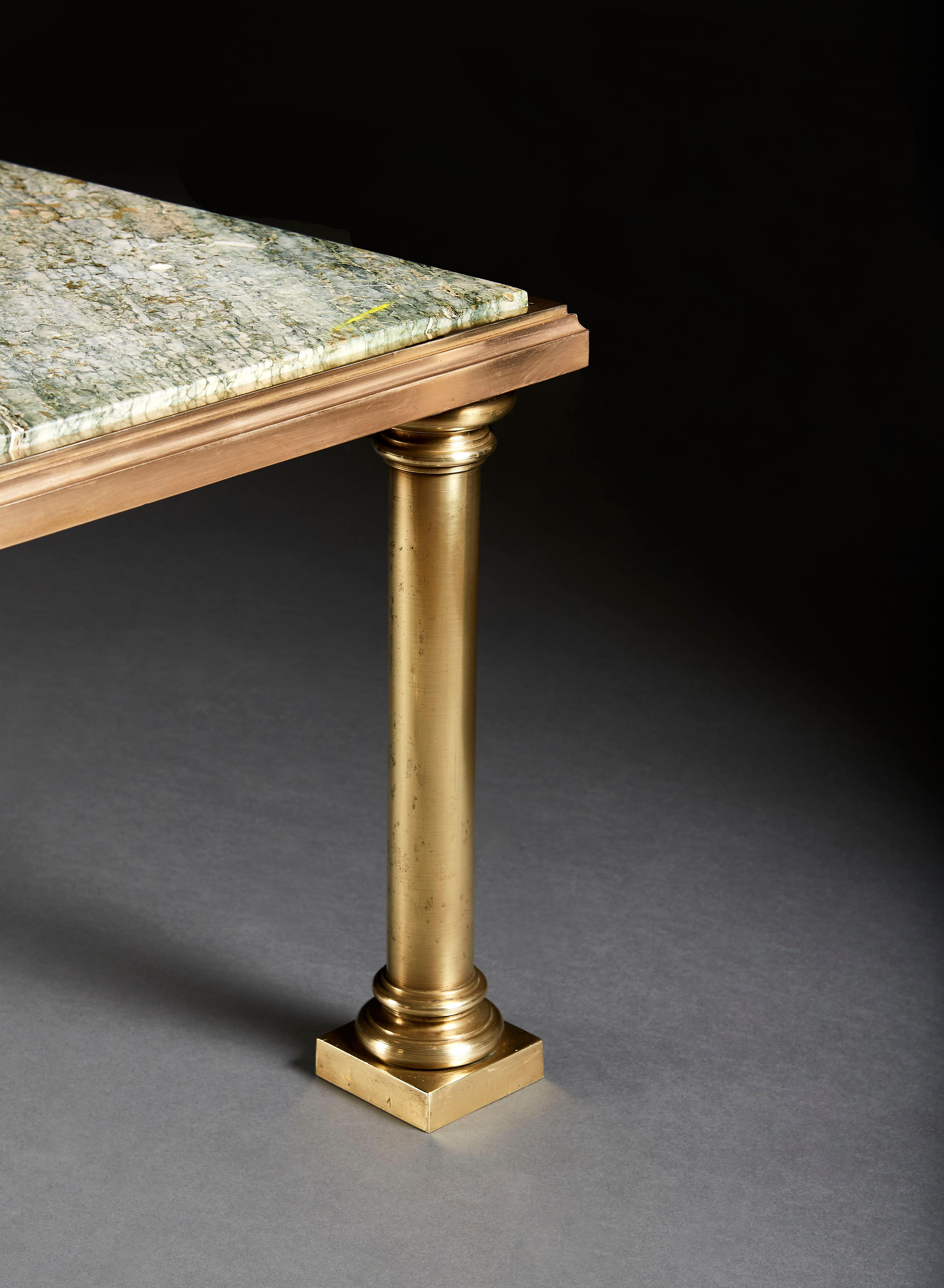 19th Century Coffee Table with Brass Base and Green Serpentine Marble Top In Good Condition In London, GB