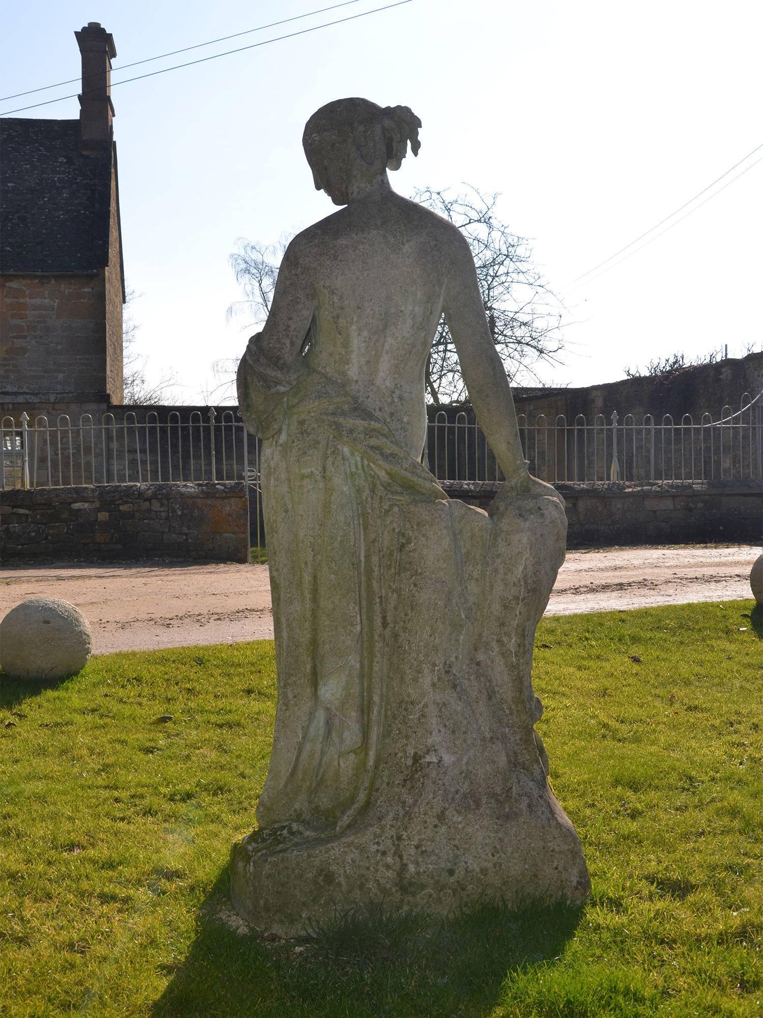 English 19th Century Composition Stone Garden Figure of Flora by Austin and Seeley