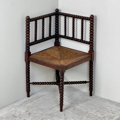 Eckklöppelstuhl mit Binsen-Sitz aus dem 19.