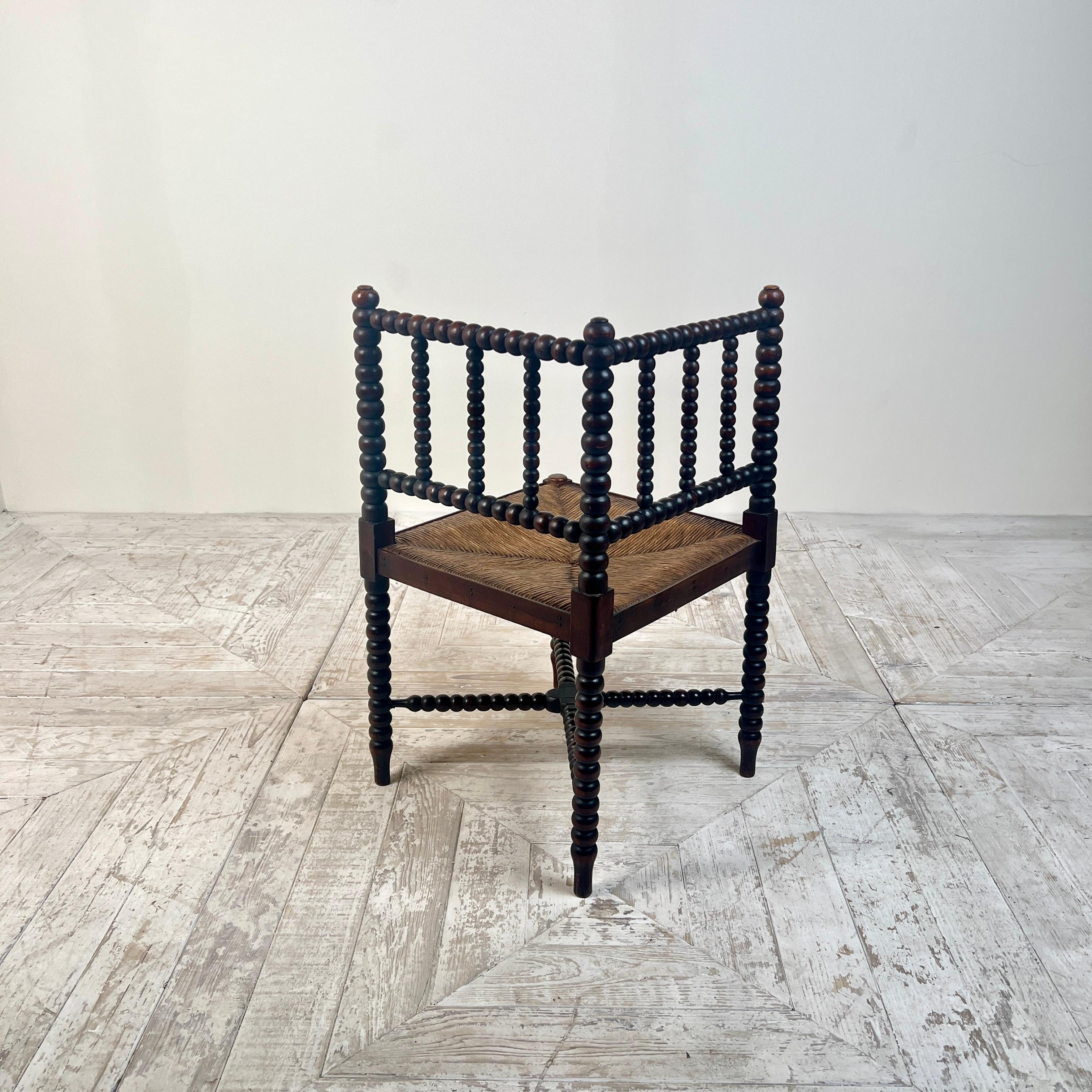 A 19th Century Corner Bobbin Chair With Rush Seat 2