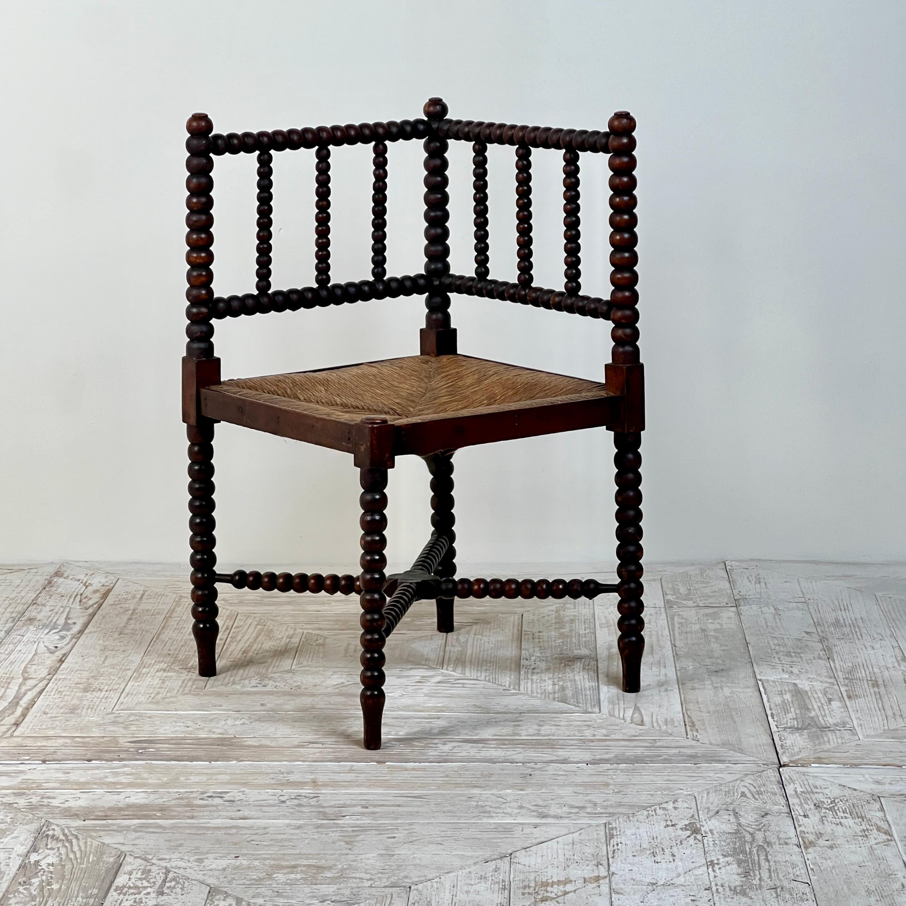 A 19th Century Corner Bobbin Chair With Rush Seat 3