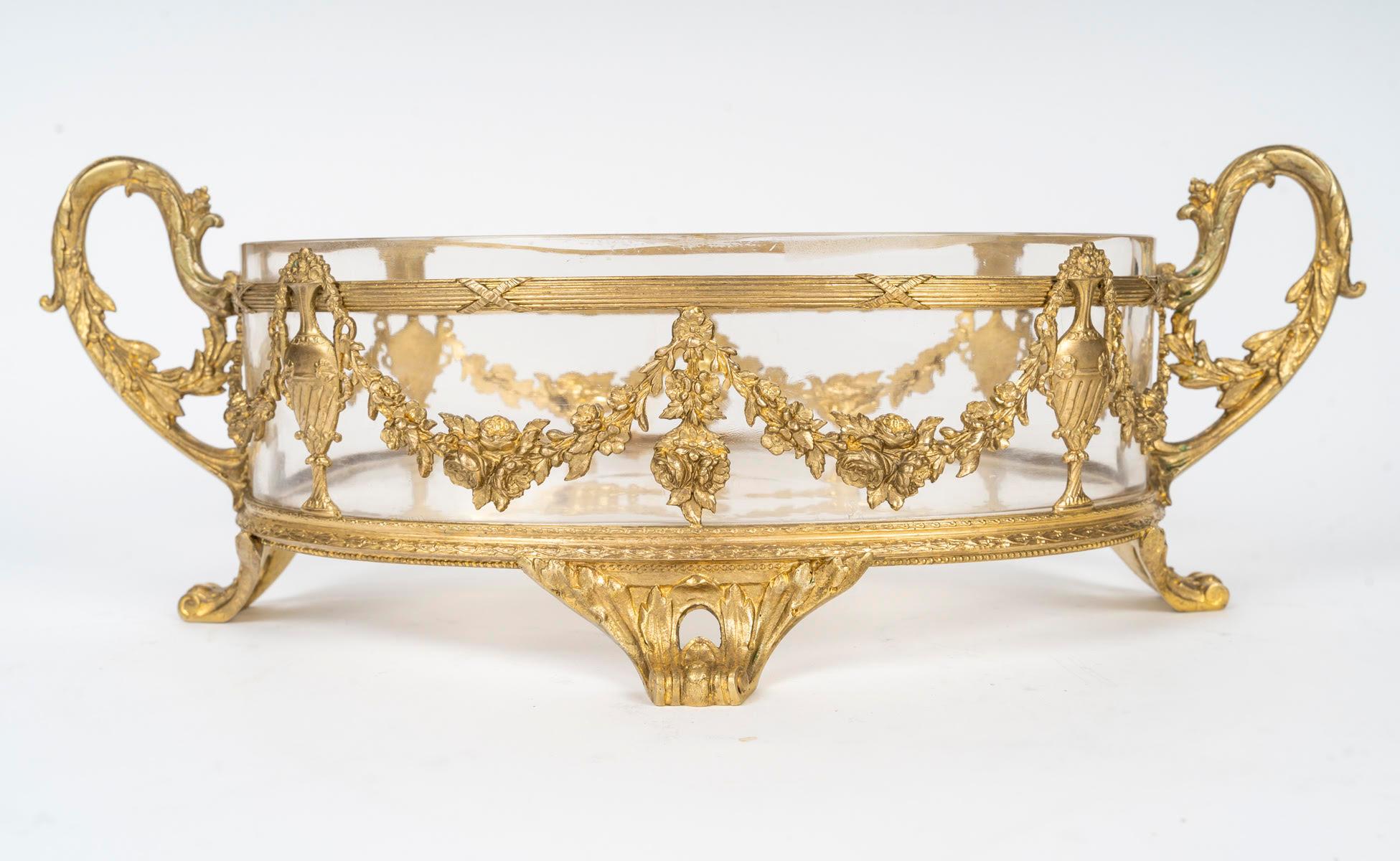 Bronzo Ciotola in cristallo e ormolu del XIX secolo, periodo Napoleone III. in vendita