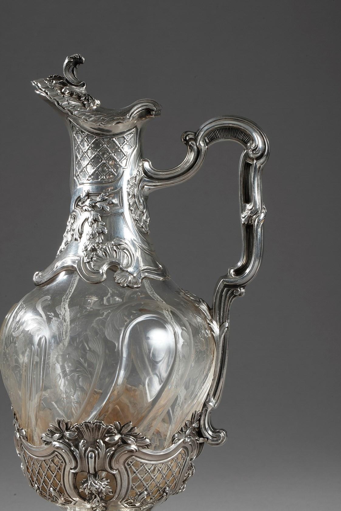 silbermontierte Kristallkanne des 19. Jahrhunderts:: Edouard Ernie:: um 1880 (Art nouveau) im Angebot