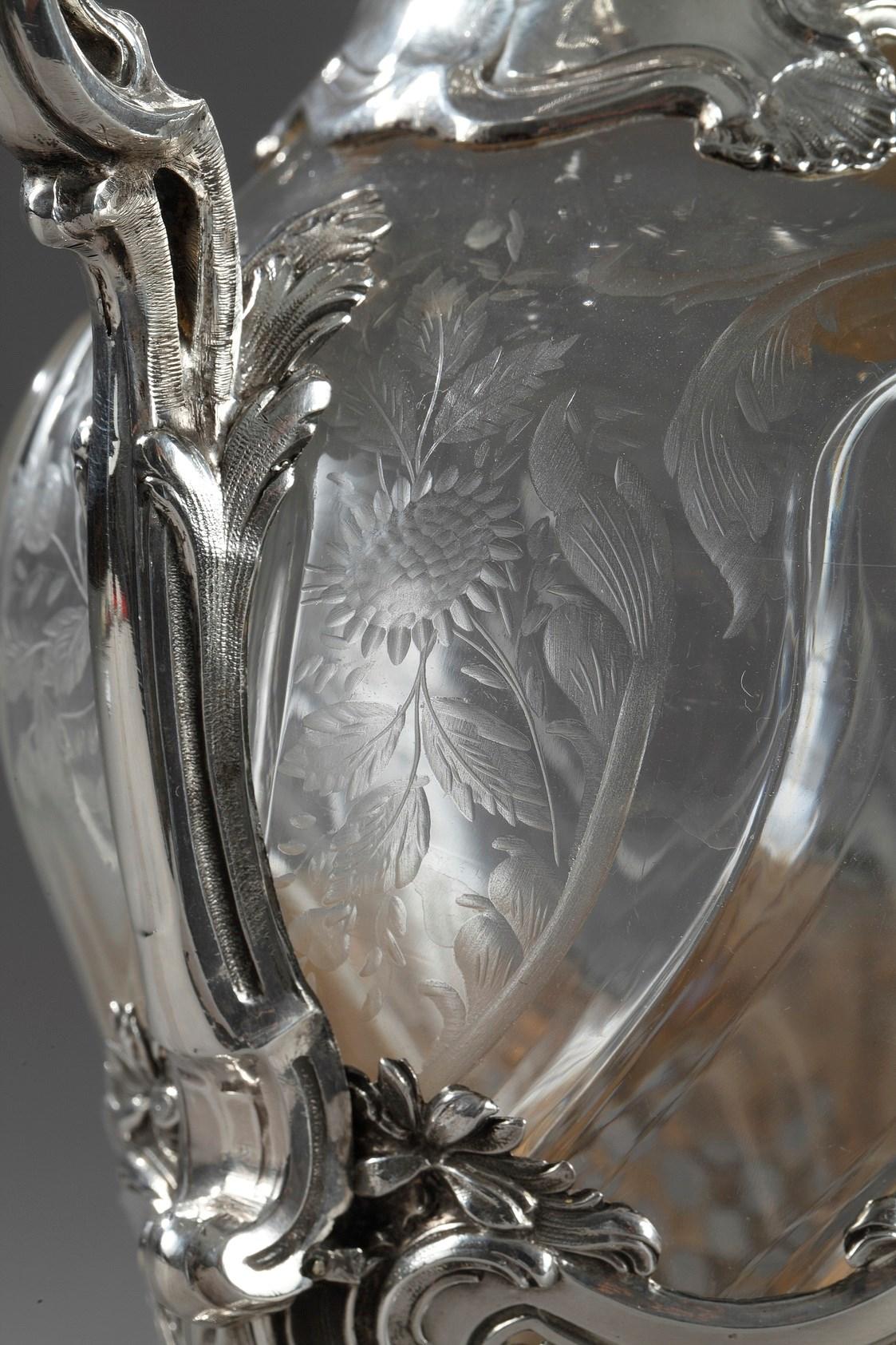 19th Century Crystal Silver Mounted Ewer, Edouard Ernie, circa 1880 In Fair Condition For Sale In Paris, FR