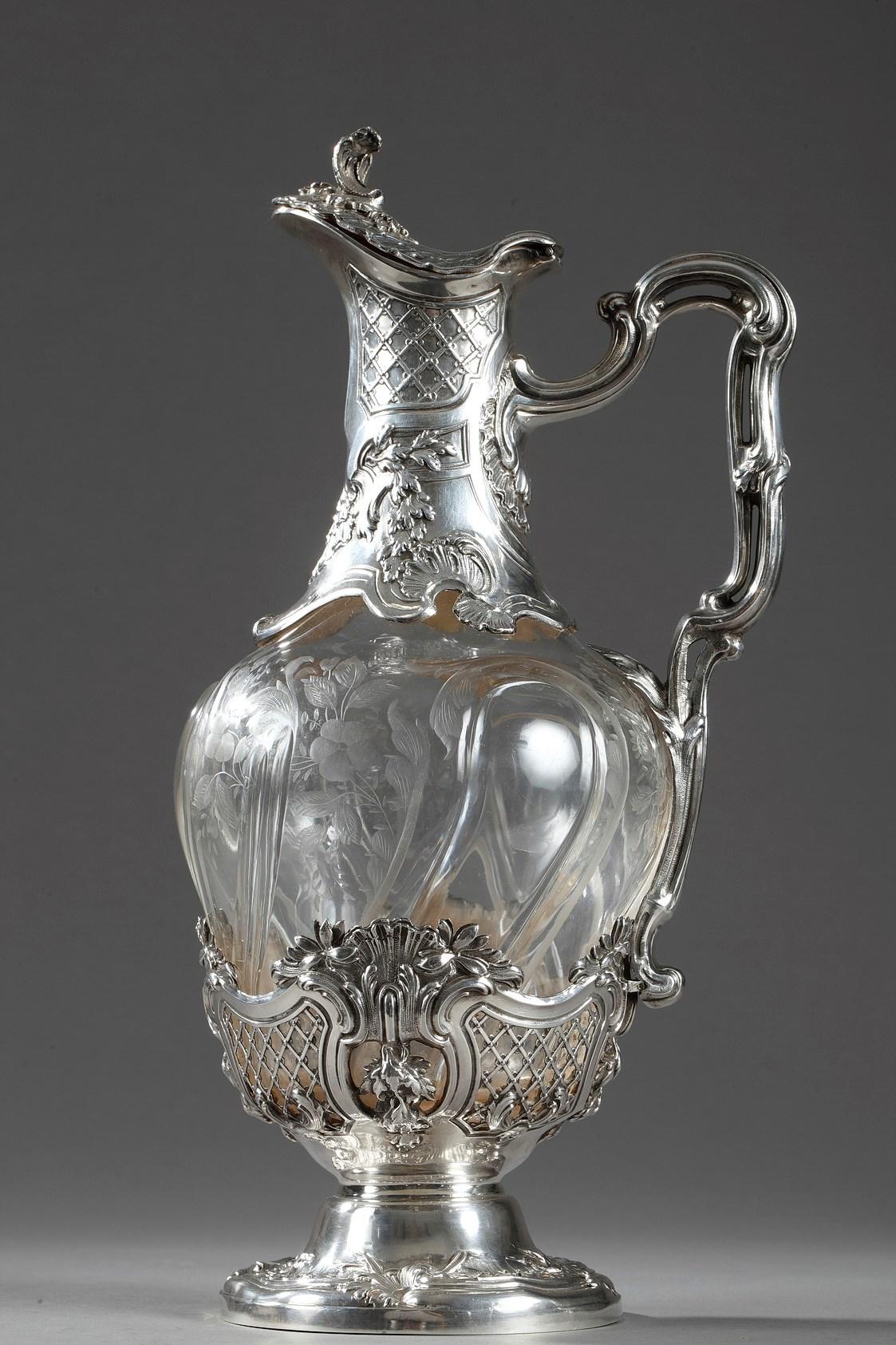 Late 19th Century 19th Century Crystal Silver Mounted Ewer, Edouard Ernie, circa 1880 For Sale