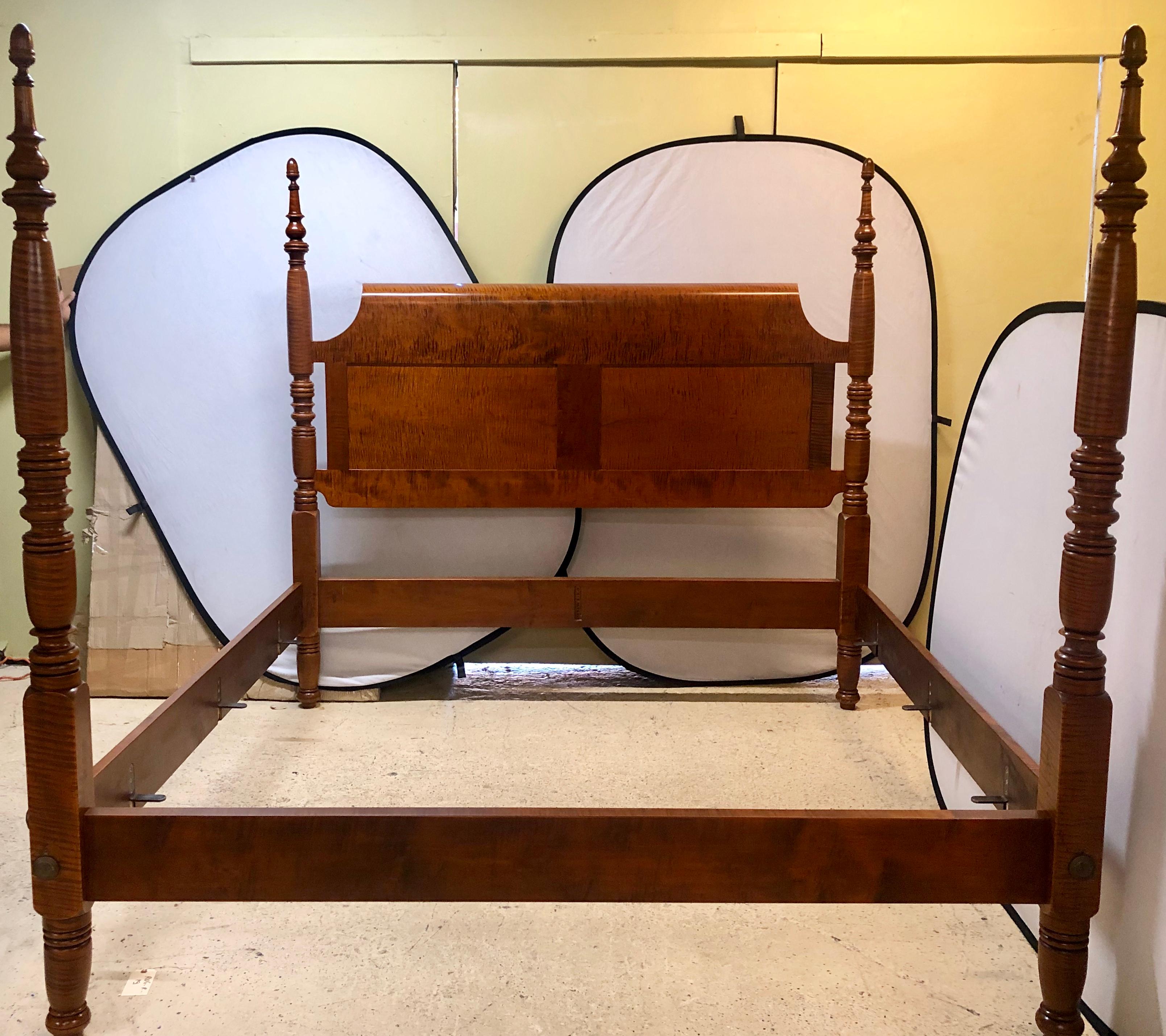 A 19th century custom king sized burled walnut our poster bed. Leonards Sackonk, MA custom made bed for the person actually named on the bed. Complete with center rail and all hardware. Price at time of purchase 2015 $17,500.

Leonards New
