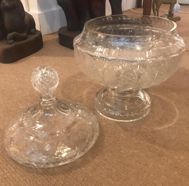 19th Century Cut Glass Punch Bowl with Lid For Sale at 1stDibs