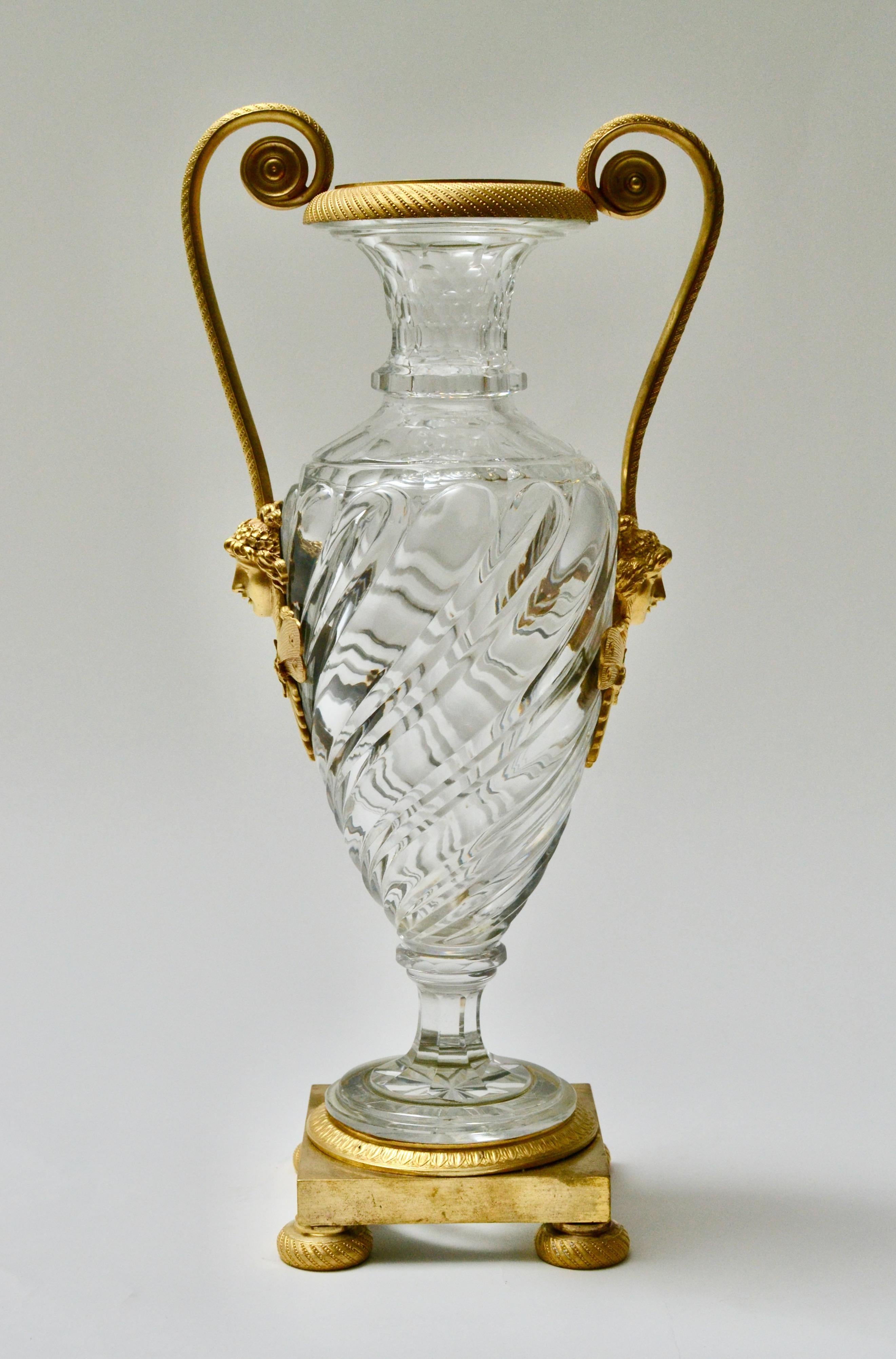 A French cut glass and gilt bronze mounted vase. 19th century. In  good condition  and nice quality.