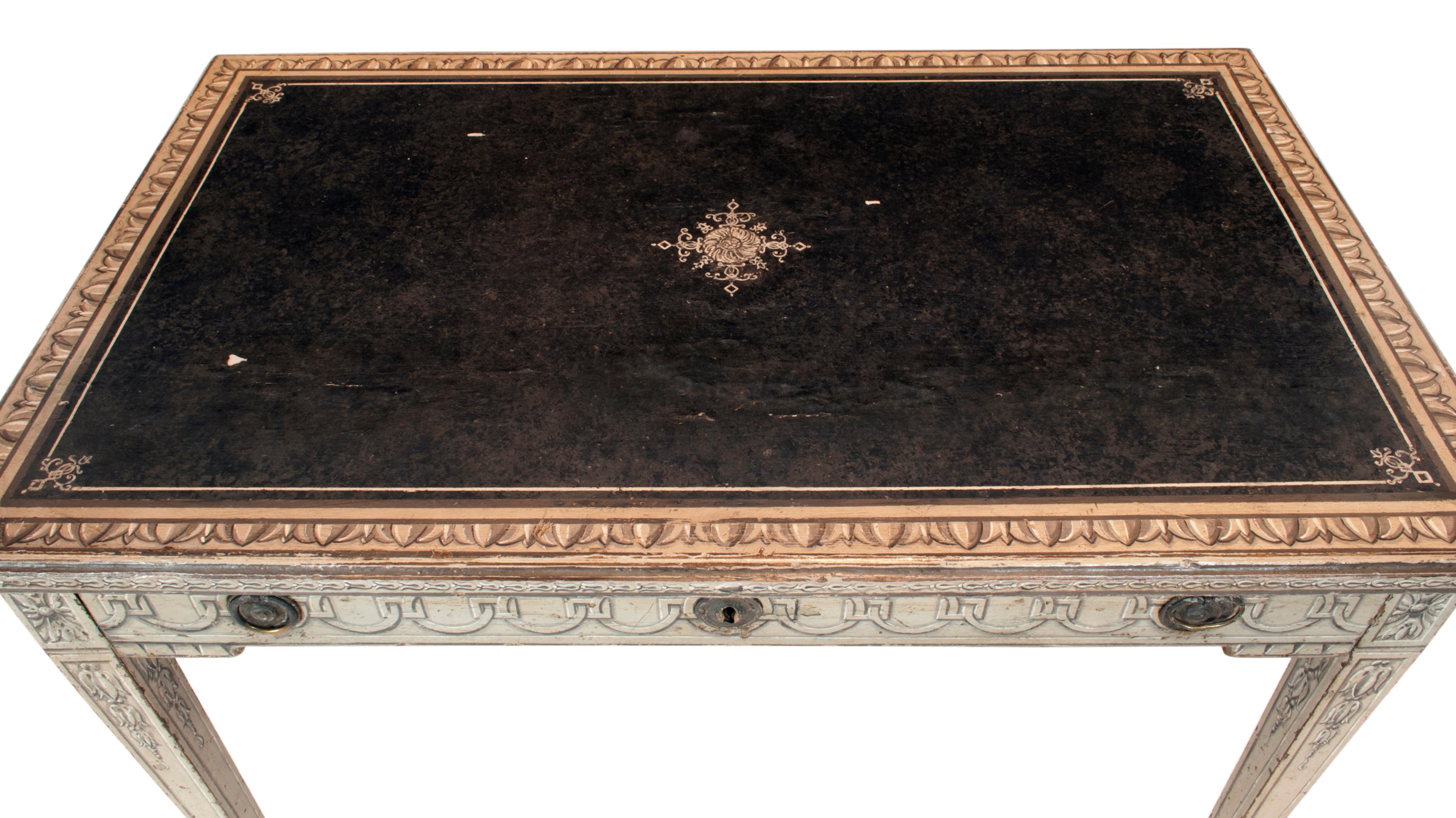French 19th Century Desk with Neoclassical Trompe L'Oeil Decor